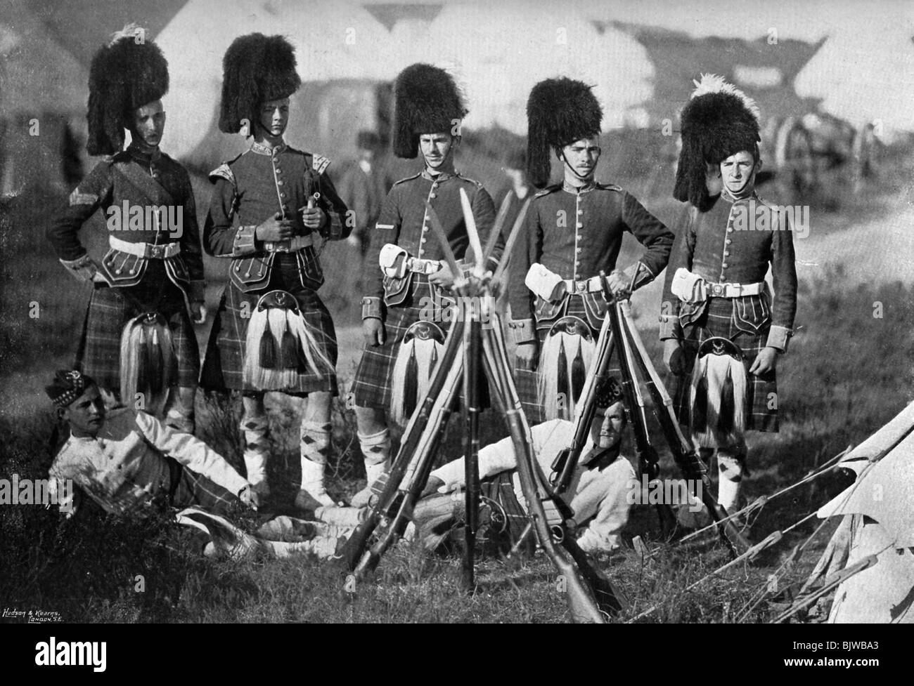 A camp guard of the Seaforth Highlanders at the New Forest manoeuvres, Hampshire, 1896.Artist: Gregory & Co Stock Photo