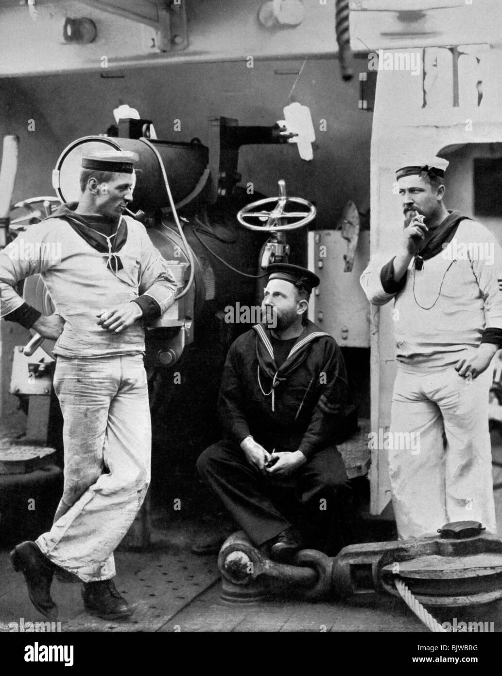 Three petty officers on board the cruiser HMS 'Theseus', 1896. Artist: Gregory & Co Stock Photo