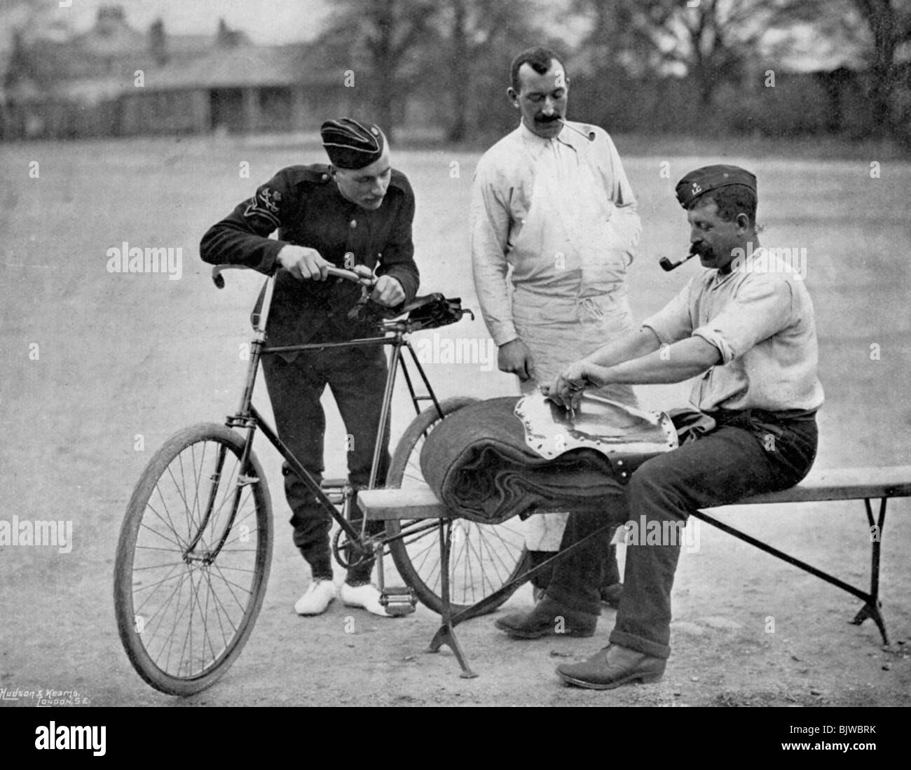 A trooper of the 2nd Life Guards polishing up for parade, 1896. Artist: Gregory & Co Stock Photo