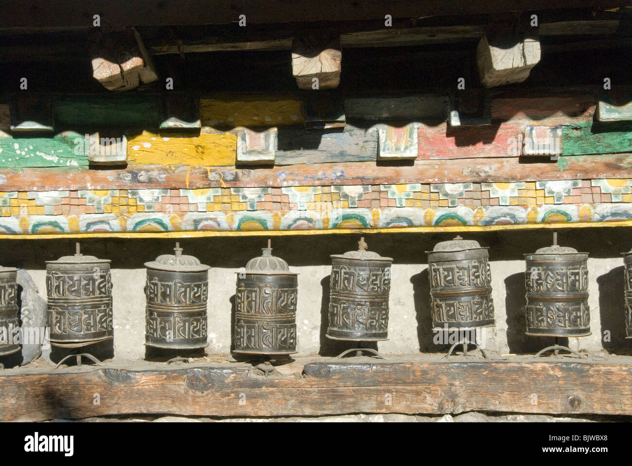 Prayer Wheels in Mani Wall, Manang, Annapurna Circuit, Nepal Stock ...