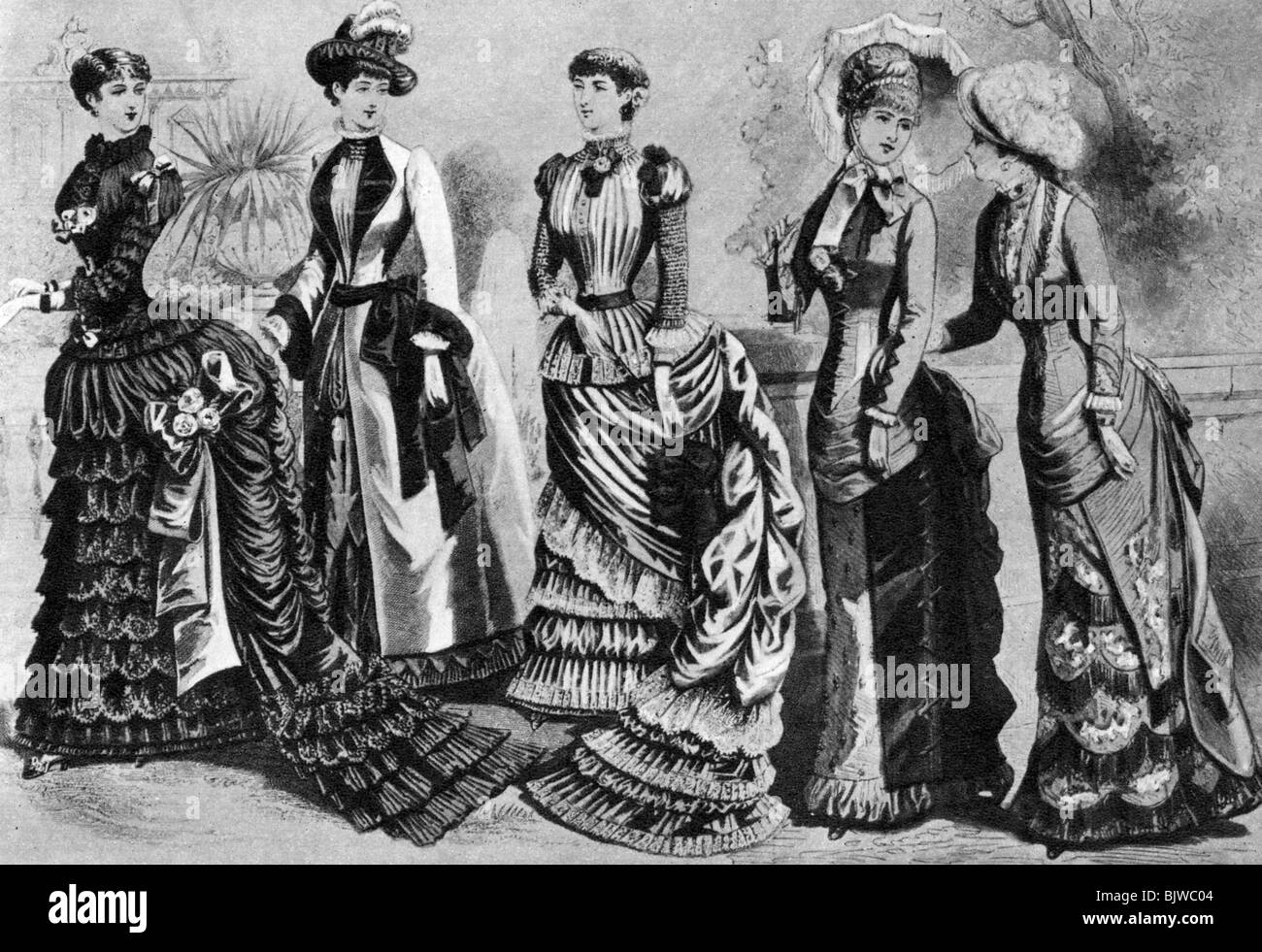 Women's fashion of the 1880s and 1890s, 1937. Artist: Unknown Stock Photo