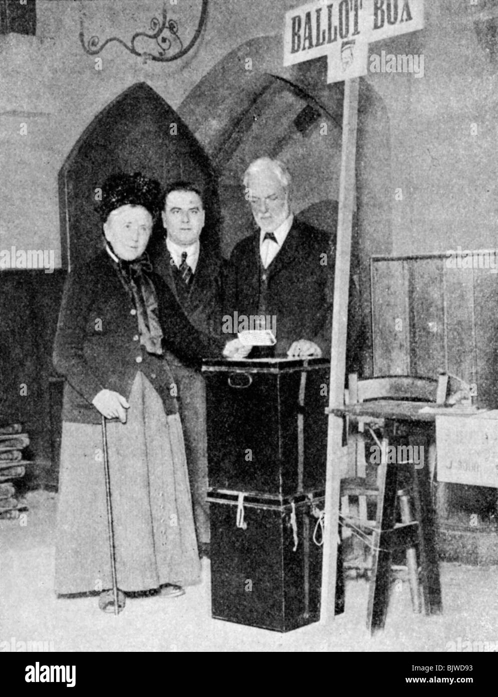 A woman recording her vote at the ballot box, c1922. Artist: Unknown Stock Photo