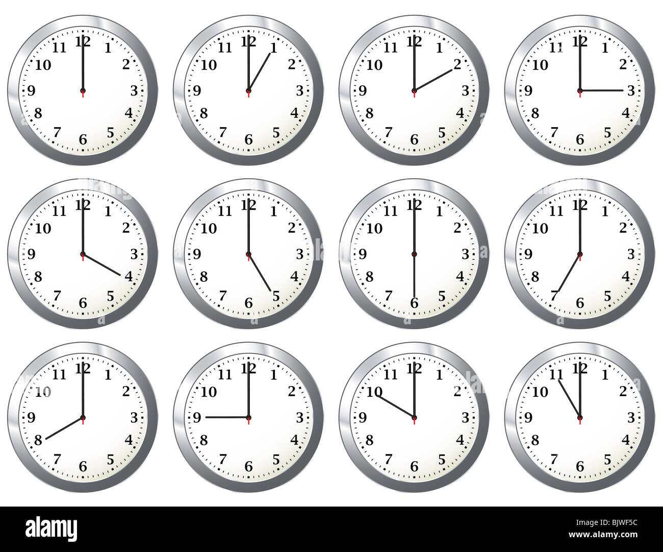 Office wall clock with full days time variations with hour hand Stock