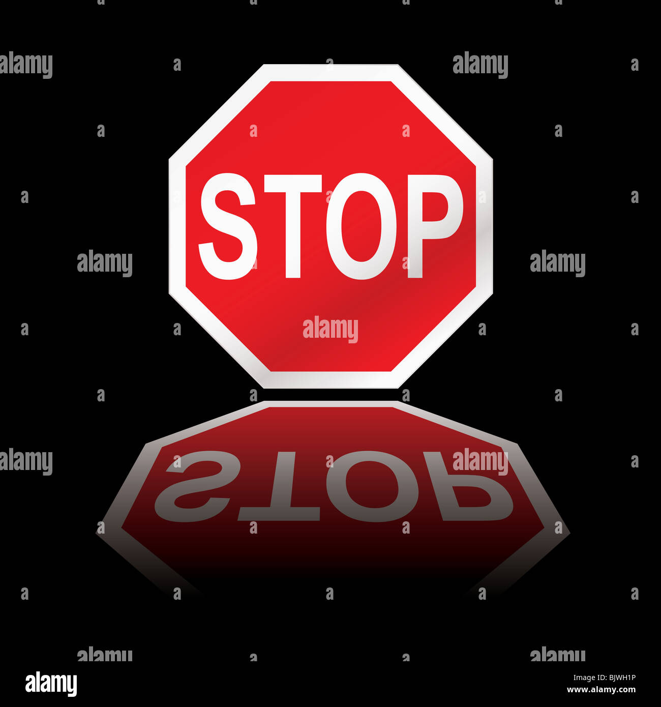 Stop Sign Back Red Red stop road sign with black background and reflection Stock Photo - Alamy