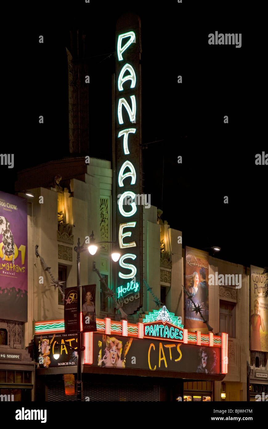The Pantages Theater on Hollywood Boulevard, Hollywood, California, USA (nighttime view) Stock Photo