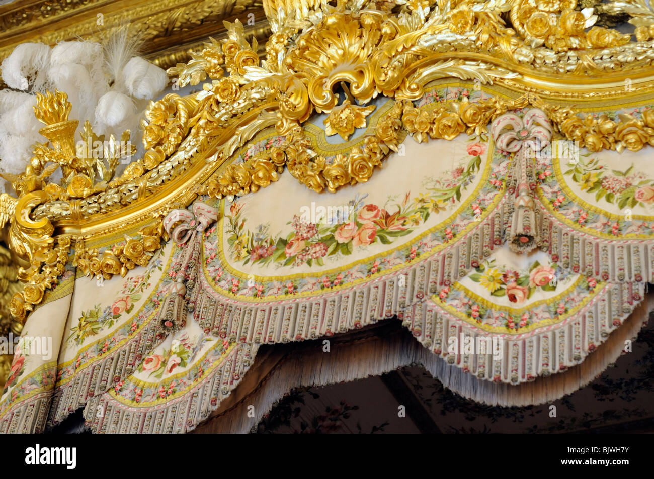 The canopy of Marie-Antoinette's bed, The Queen's Bedchamber, Palace of Versailles, Paris, France Stock Photo