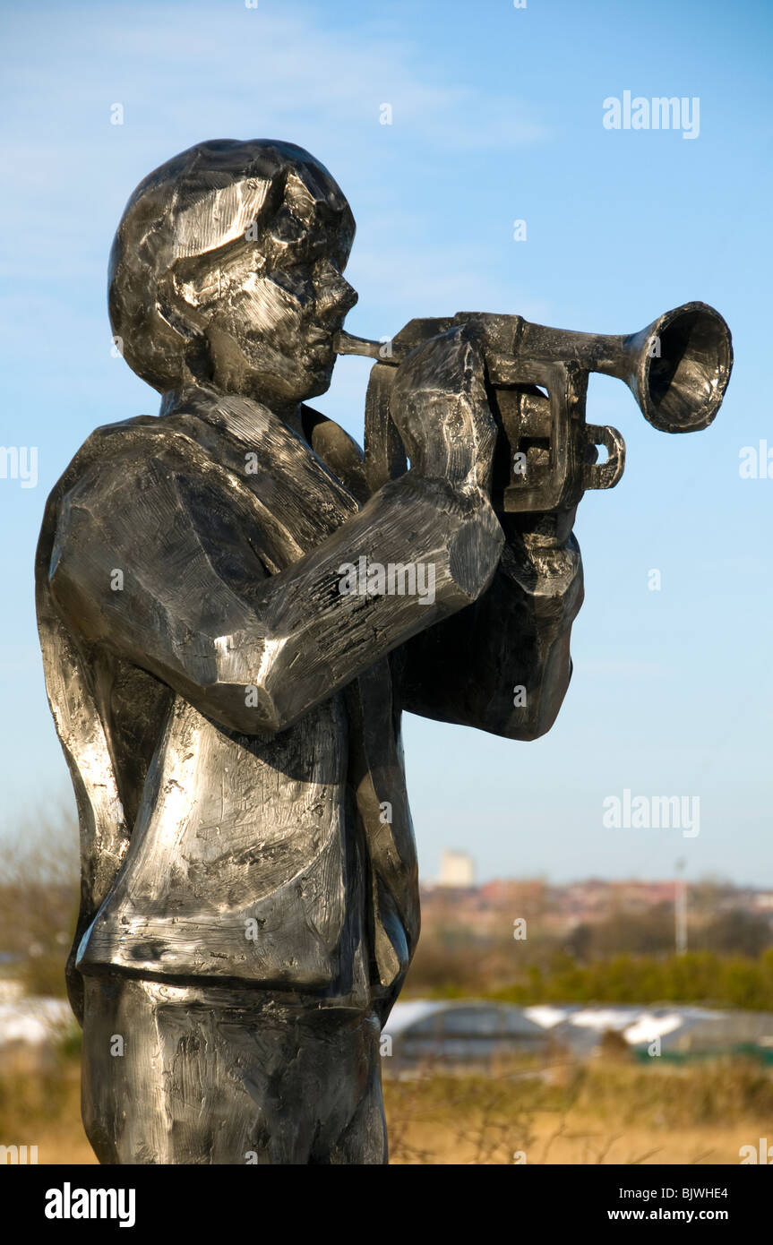 Sculpture depicting a person playing a trumpet, Lord Sheldon Way ...