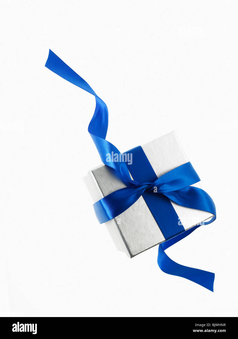 Gift and blue ribbon Stock Photo