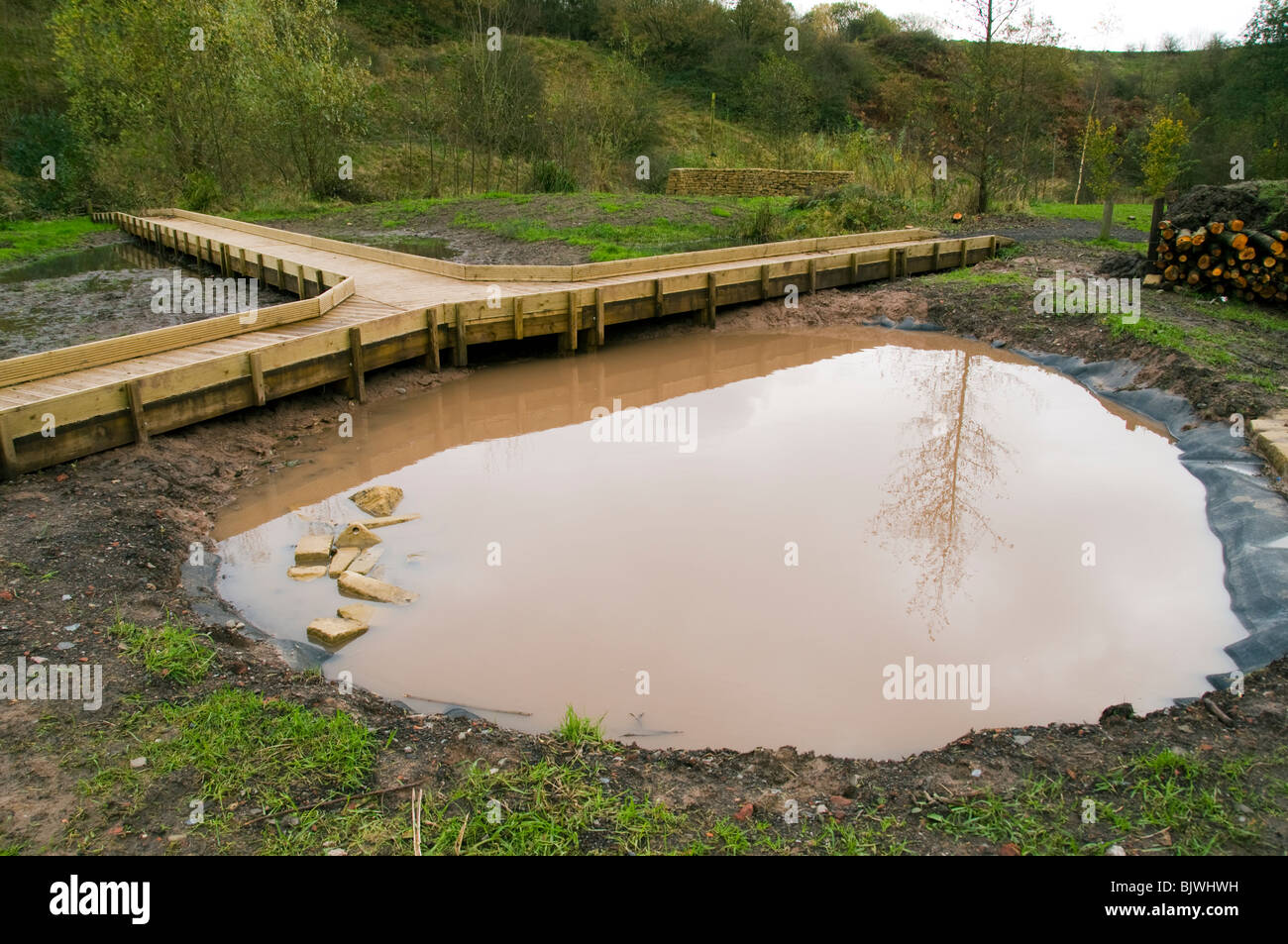 Wildlife pool under construction at Daisy Nook Country Park, Failsworth,  Manchester, England, UK Stock Photo