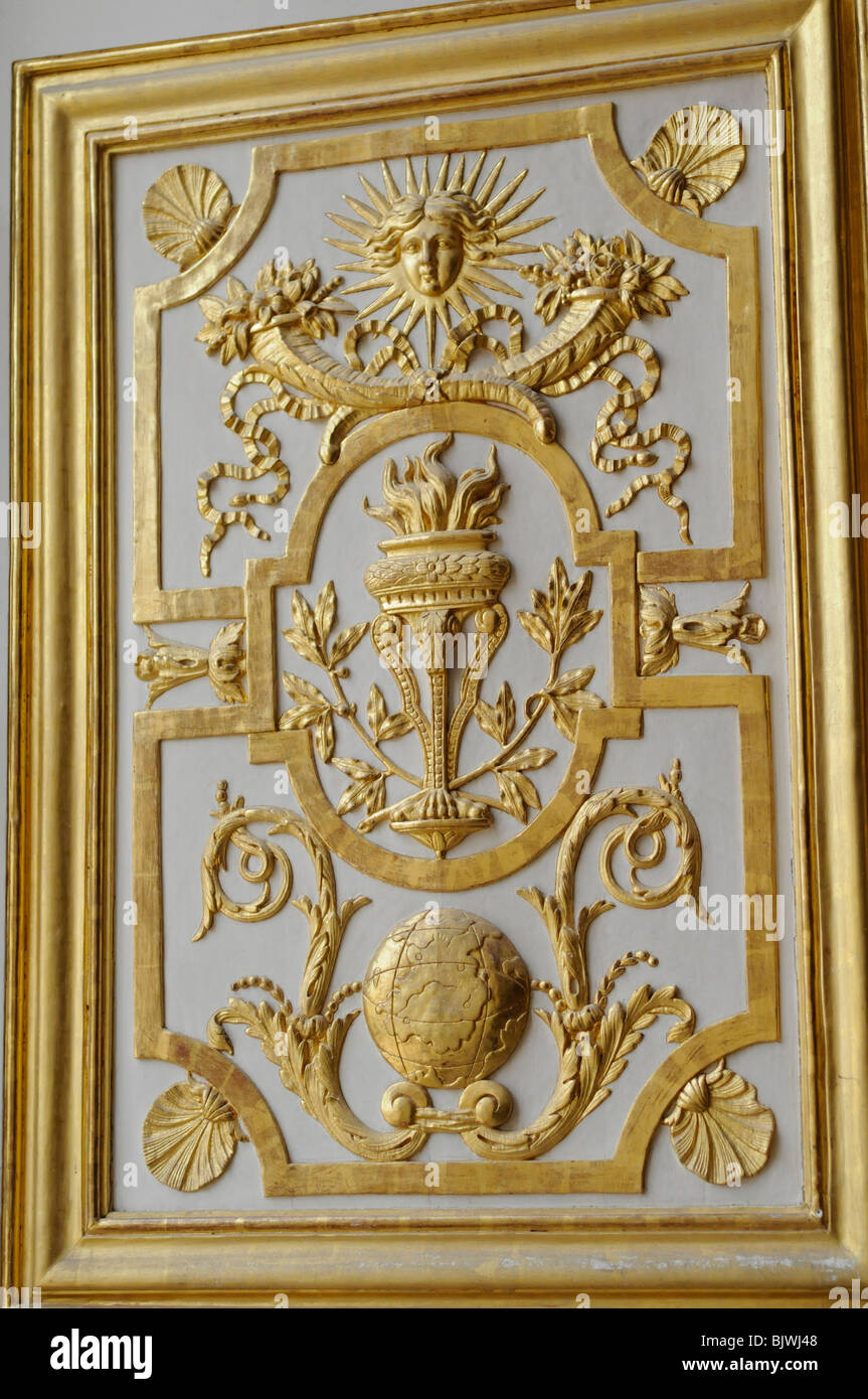 Panel detail in The Queen's Bedchamber, Palace of Versailles, Paris, France Stock Photo