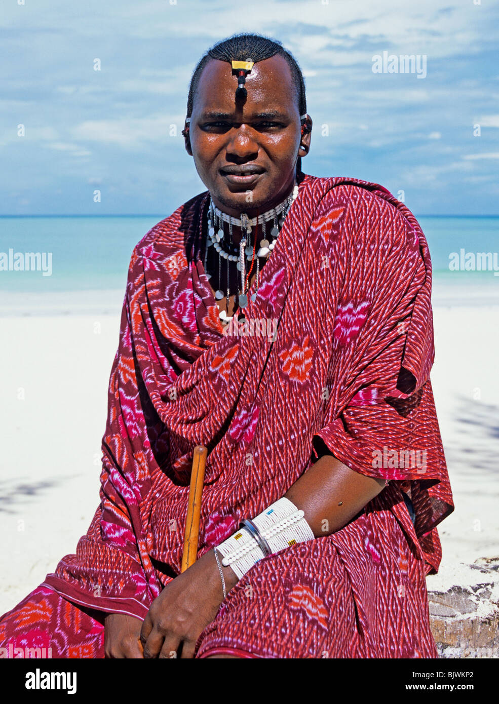 Masia Warrior In Traditional Clothes Tanzania East Africa Stock Photo