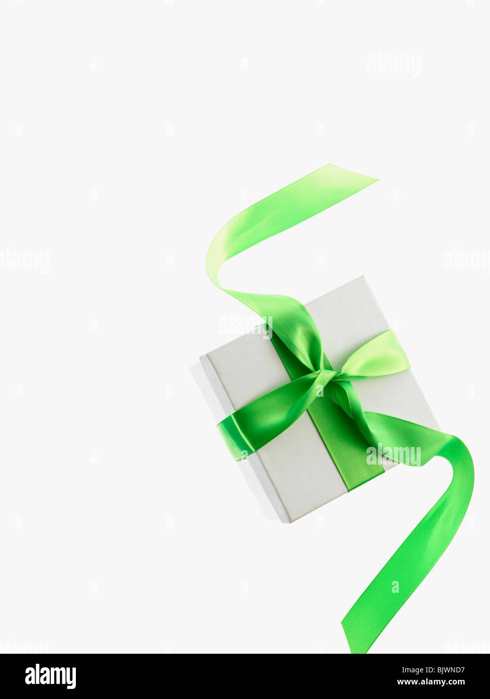 Gift and green ribbon Stock Photo