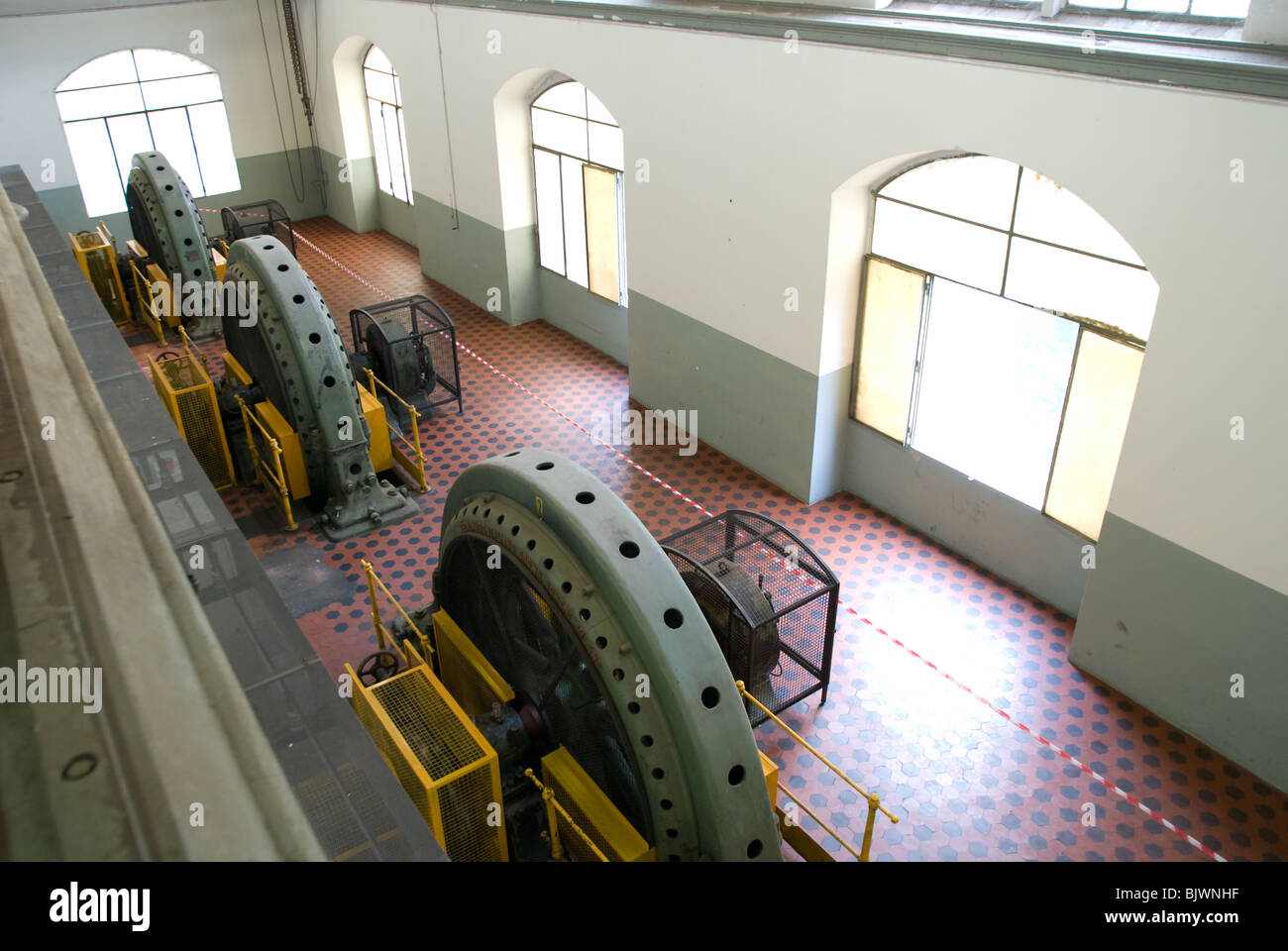 Turbines in the hydroelectric power plant of the linen factory Linificio e Canapificio Nazionale, Fara Gera d'Adda, Italy Stock Photo