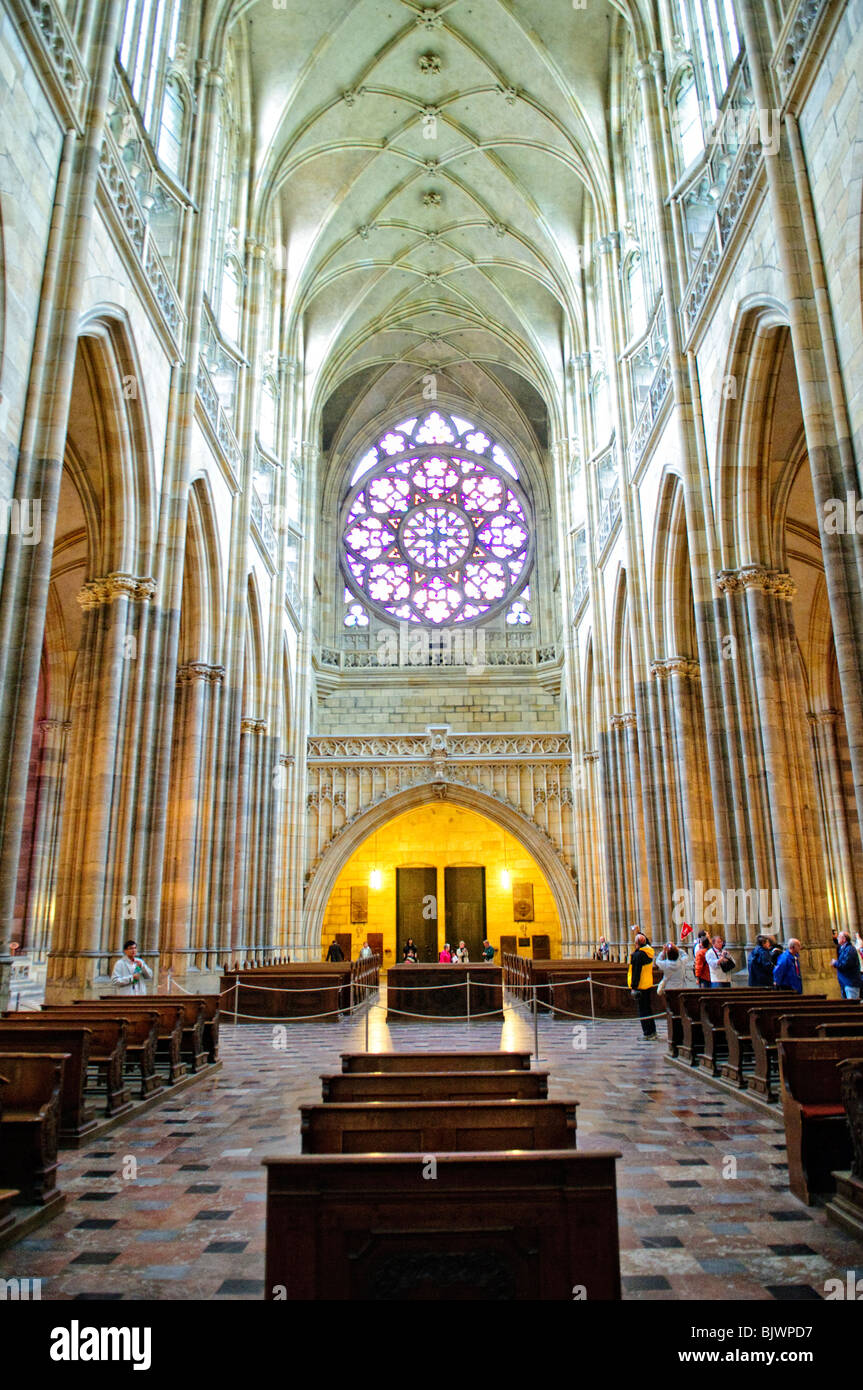 PRAGUE, Czech Republic — St. Vitus Cathedral, the towering Gothic masterpiece within the Prague Castle complex, is a symbol of Czech history and identity. Constructed over a span of 600 years, this cathedral has witnessed the coronation of Czech kings and queens and houses the Czech Crown Jewels, highlighting its enduring significance in the country's cultural and political history. Stock Photo