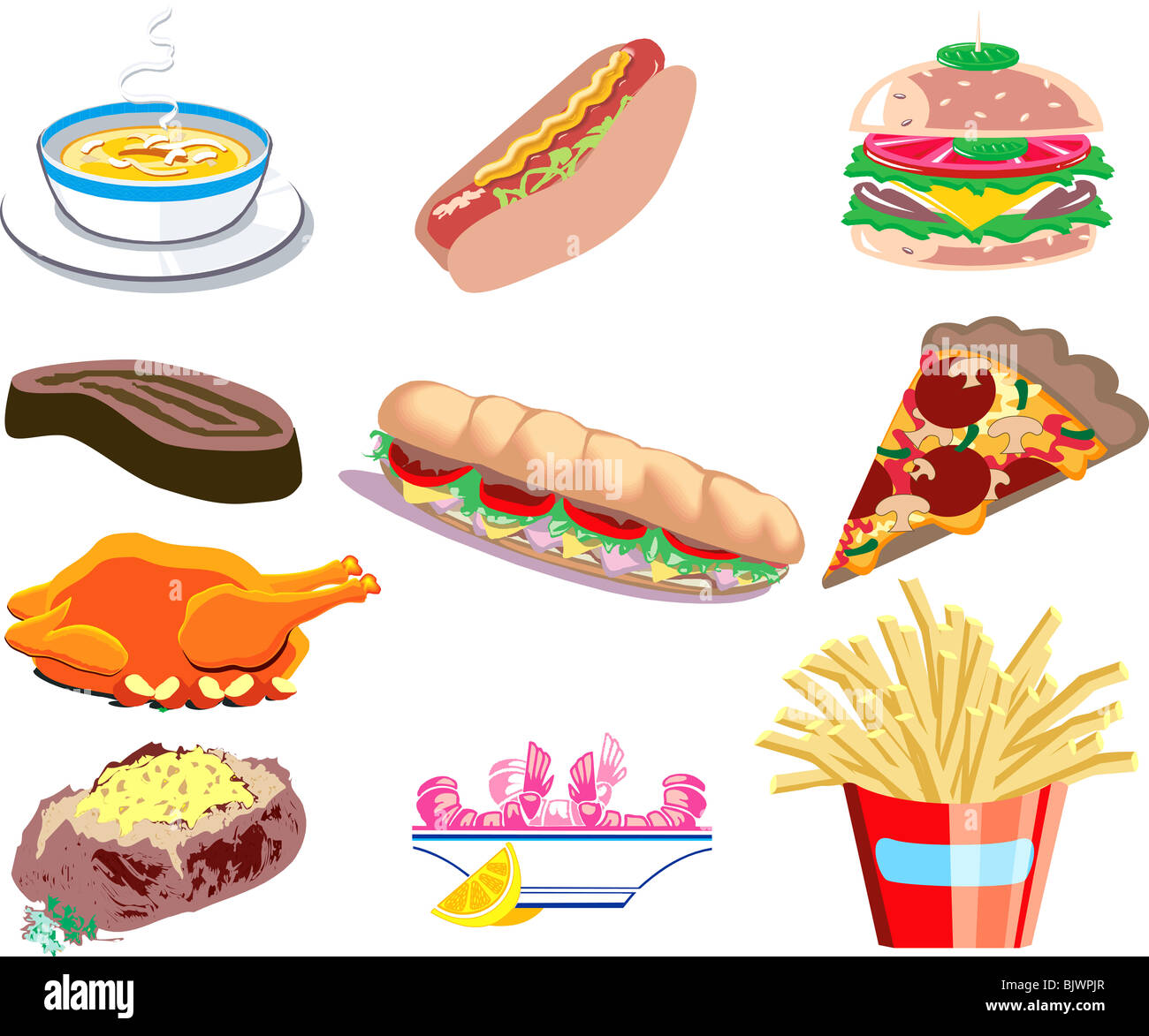 Vector Illustration of ten types of prepared food Stock Photo Alamy