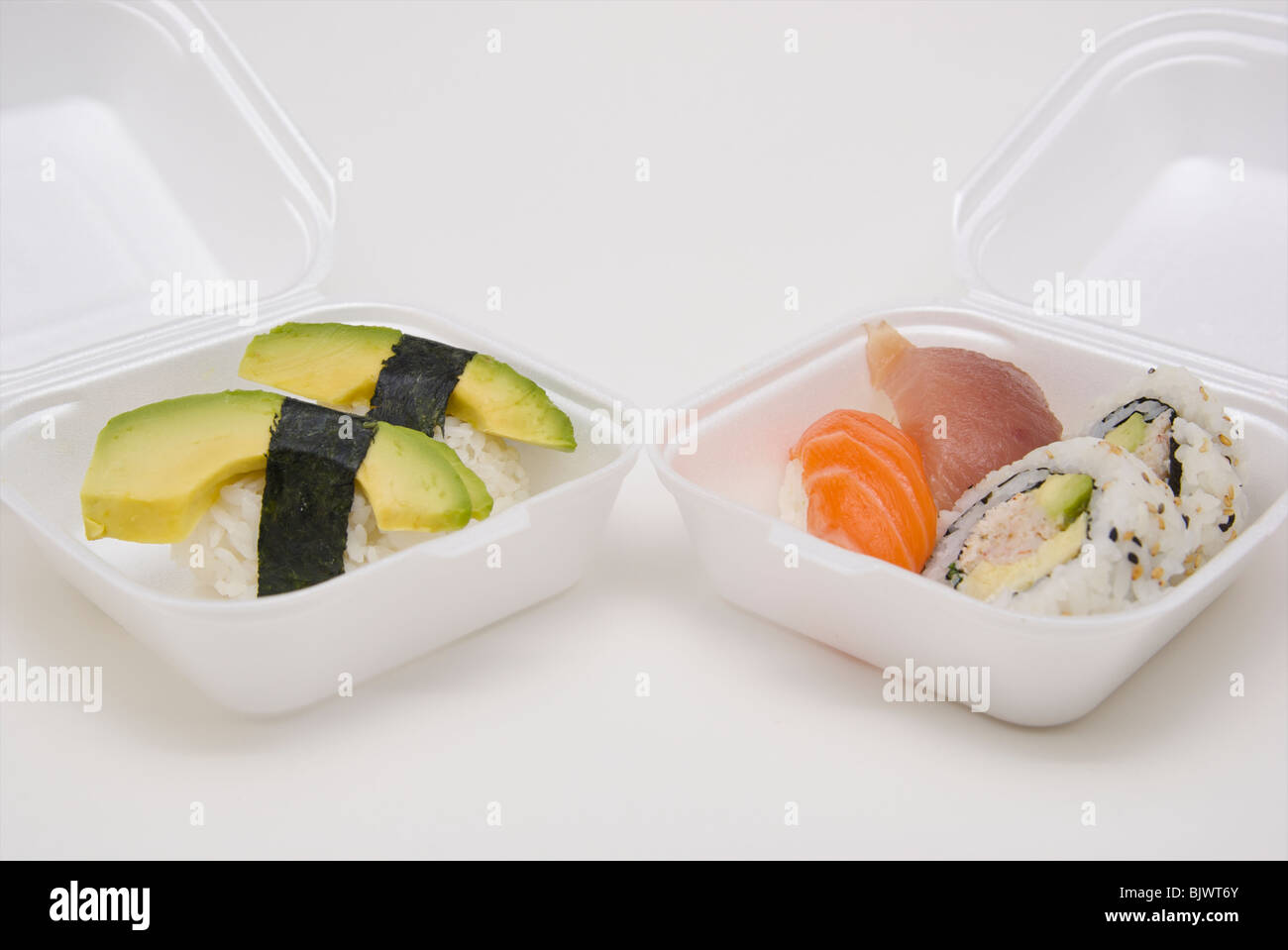 Sushi in Styrofoam takeout containers Stock Photo Alamy