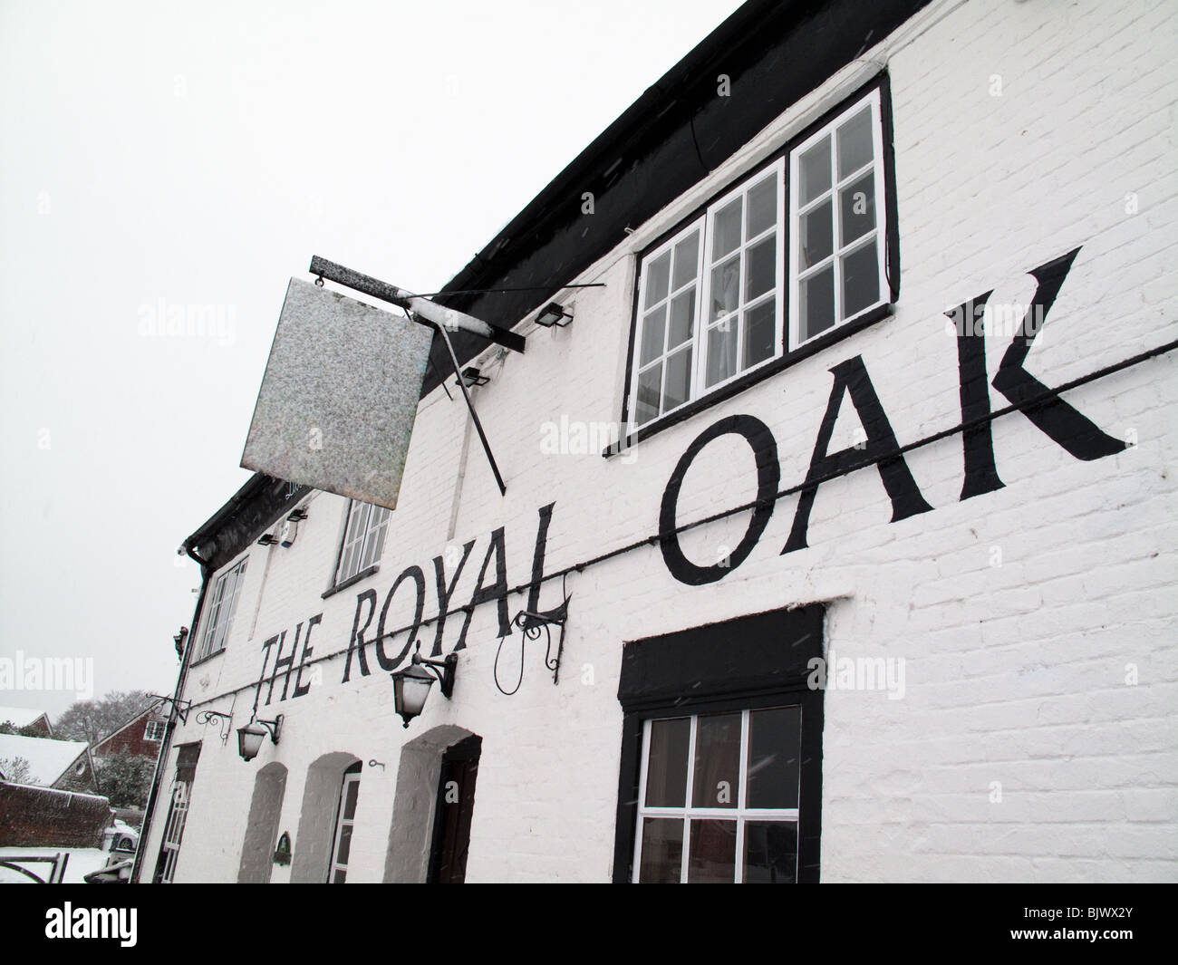The Royal Oak, Langstone in the snow Stock Photo