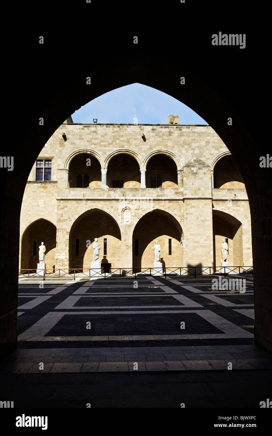 Courtyard of the Palace of the Grand Masters in the old town of Rhodes, Island of Rhodes, Dodecanese, Greece Stock Photo