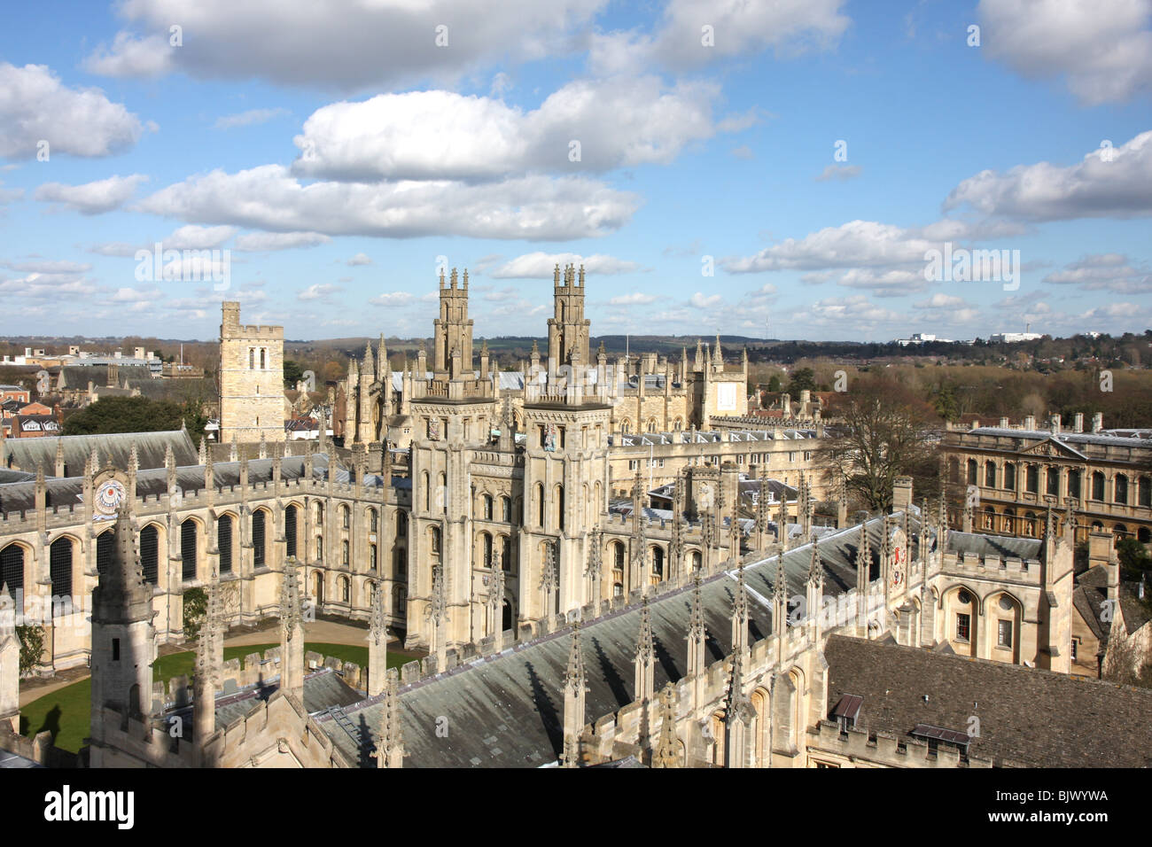 All Souls College Oxford with New College Chapel and Tower in the background. Stock Photo