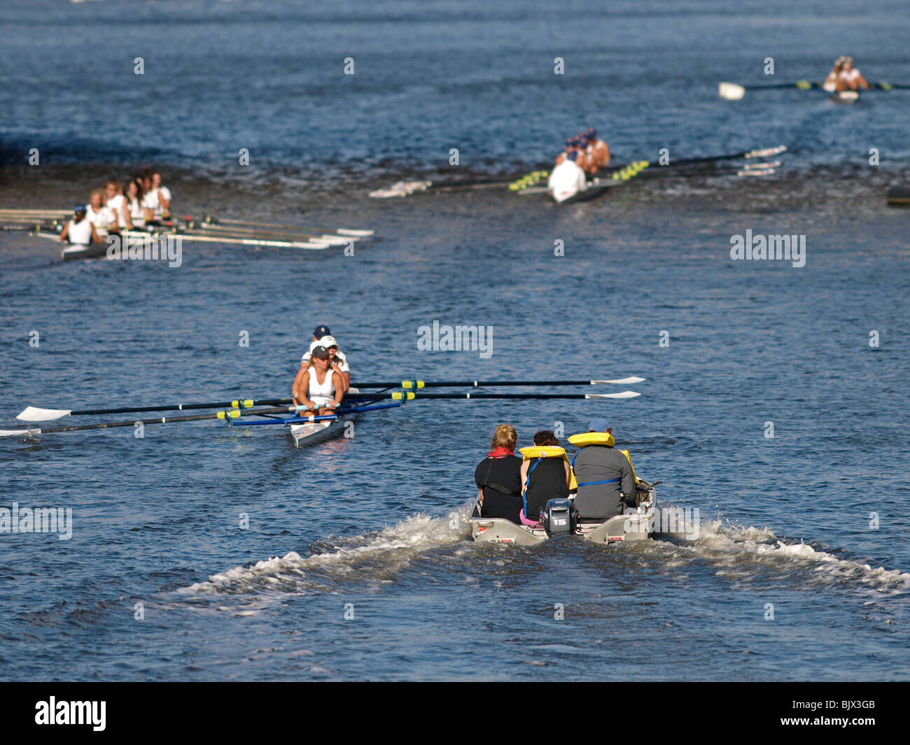 ROWERS ON THE RIVER YARRA IN MELBOURNE VICTORIA AUSTRALIA Stock Photo