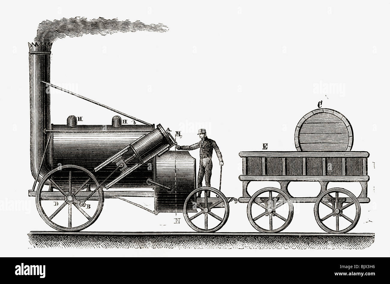 The Rocket. Steam engine partially designed by English engineer George Stephenson, 1781-1848. Stock Photo