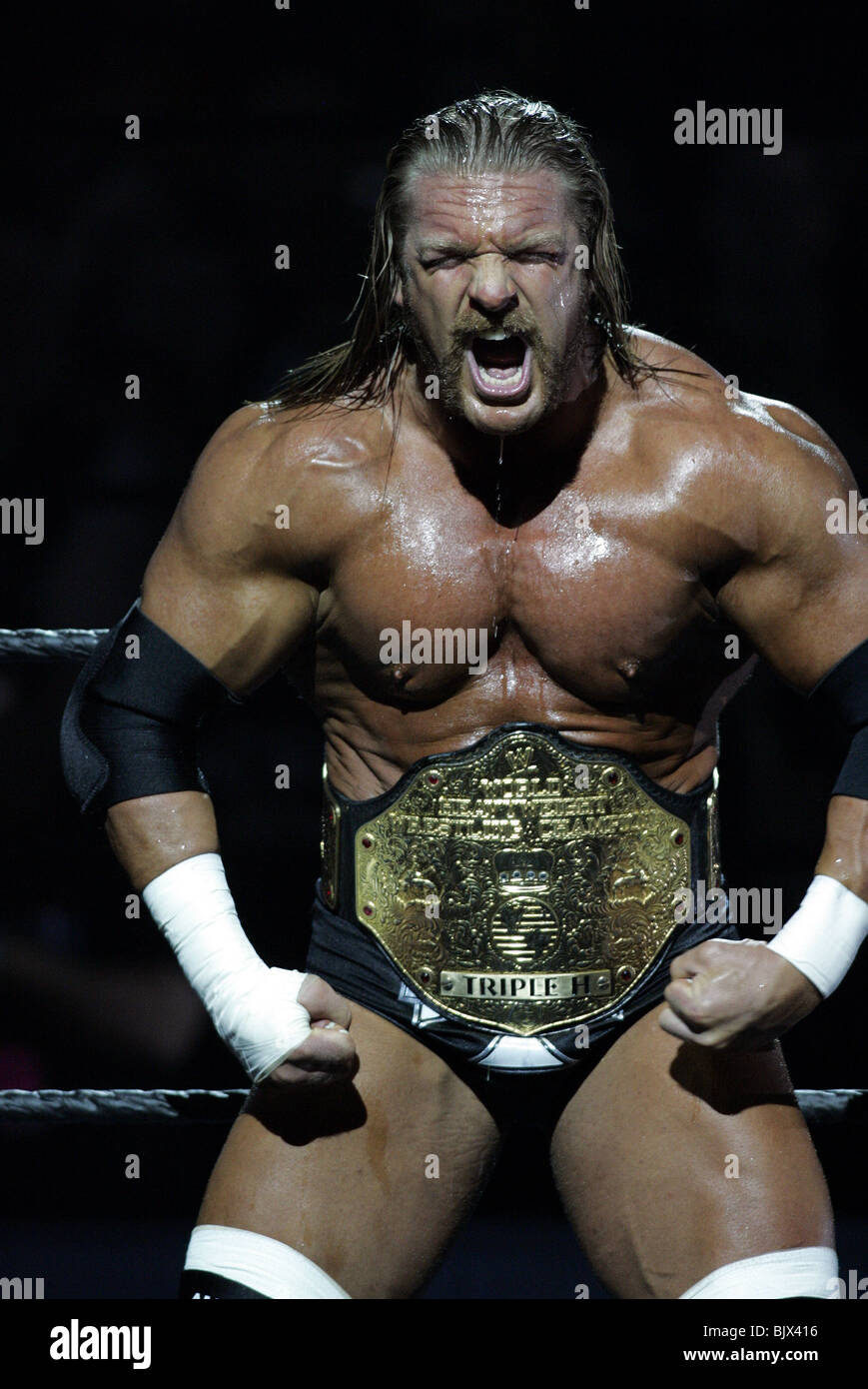 TRIPLE H WRESTLEMANIA 21 GOES HOLLYWOOD STAPLES CENTER LOS ANGELES USA 03 April 2005 Stock Photo