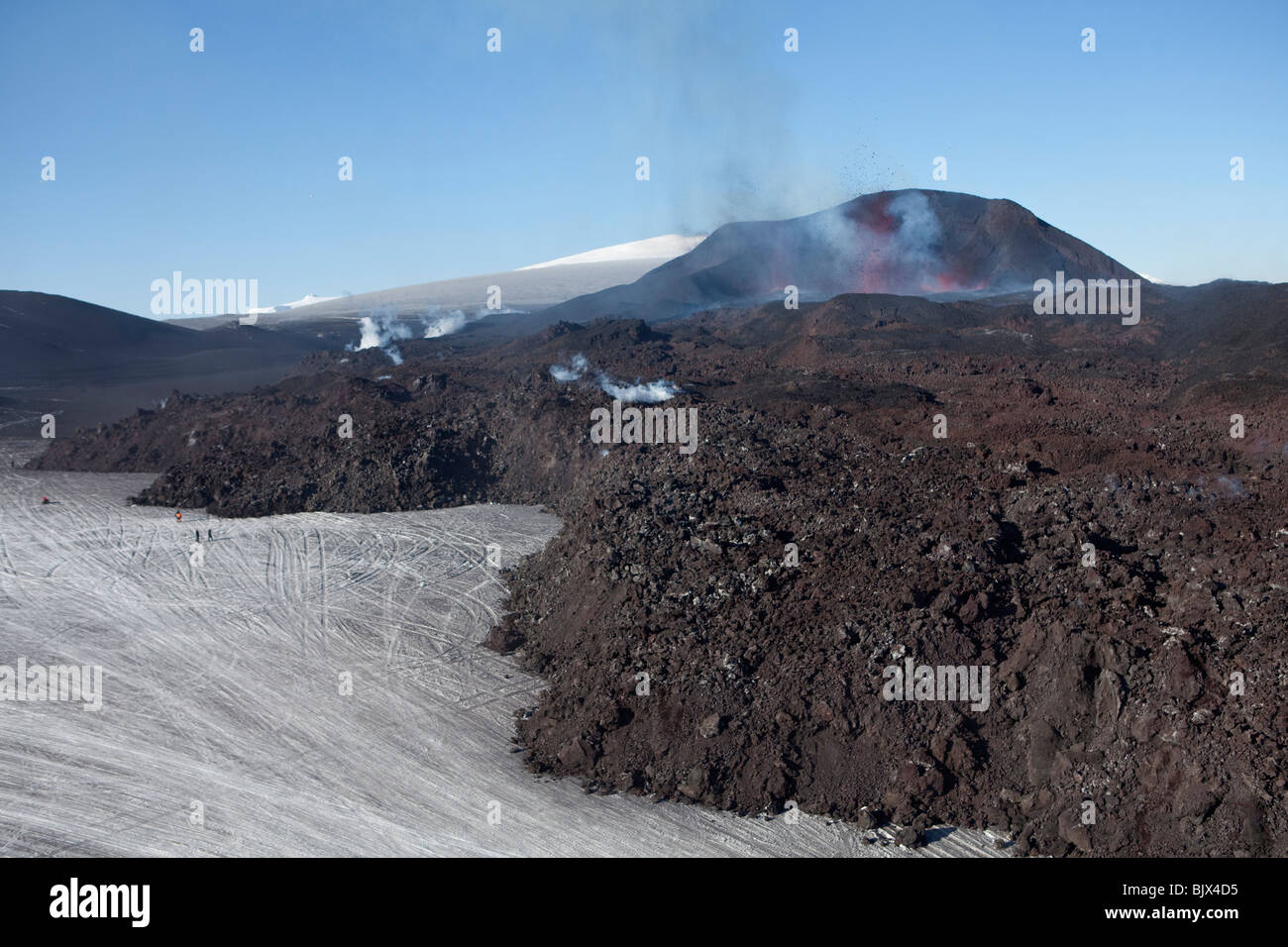 New lava from the volcanic eruption at Fimmvorduhals, in Eyjafjallajokull, Iceland Stock Photo
