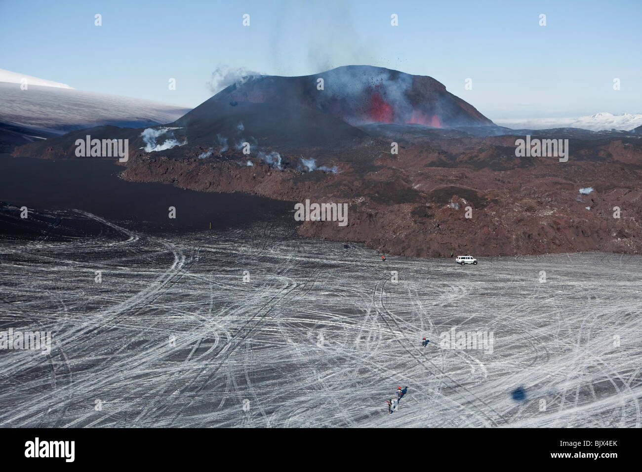 New lava from the volcanic eruption at Fimmvorduhals, in Eyjafjallajokull, Iceland Stock Photo