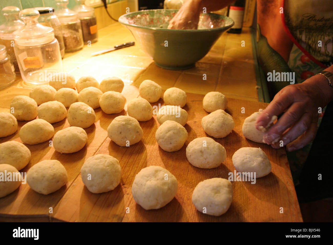 Knödel, German dumplings, are prepared before being boiled. Stock Photo
