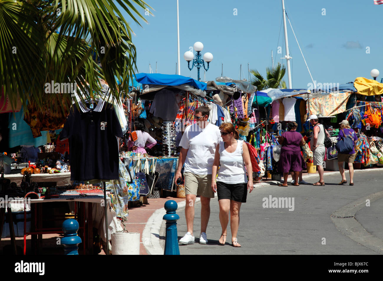 Colourful Market stalls in St.Martin, French Caribbean. Stock Photo