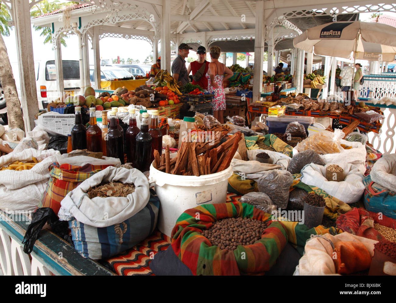 Herbs and Spices stall in St.Martin, French Caribbean Stock Photo