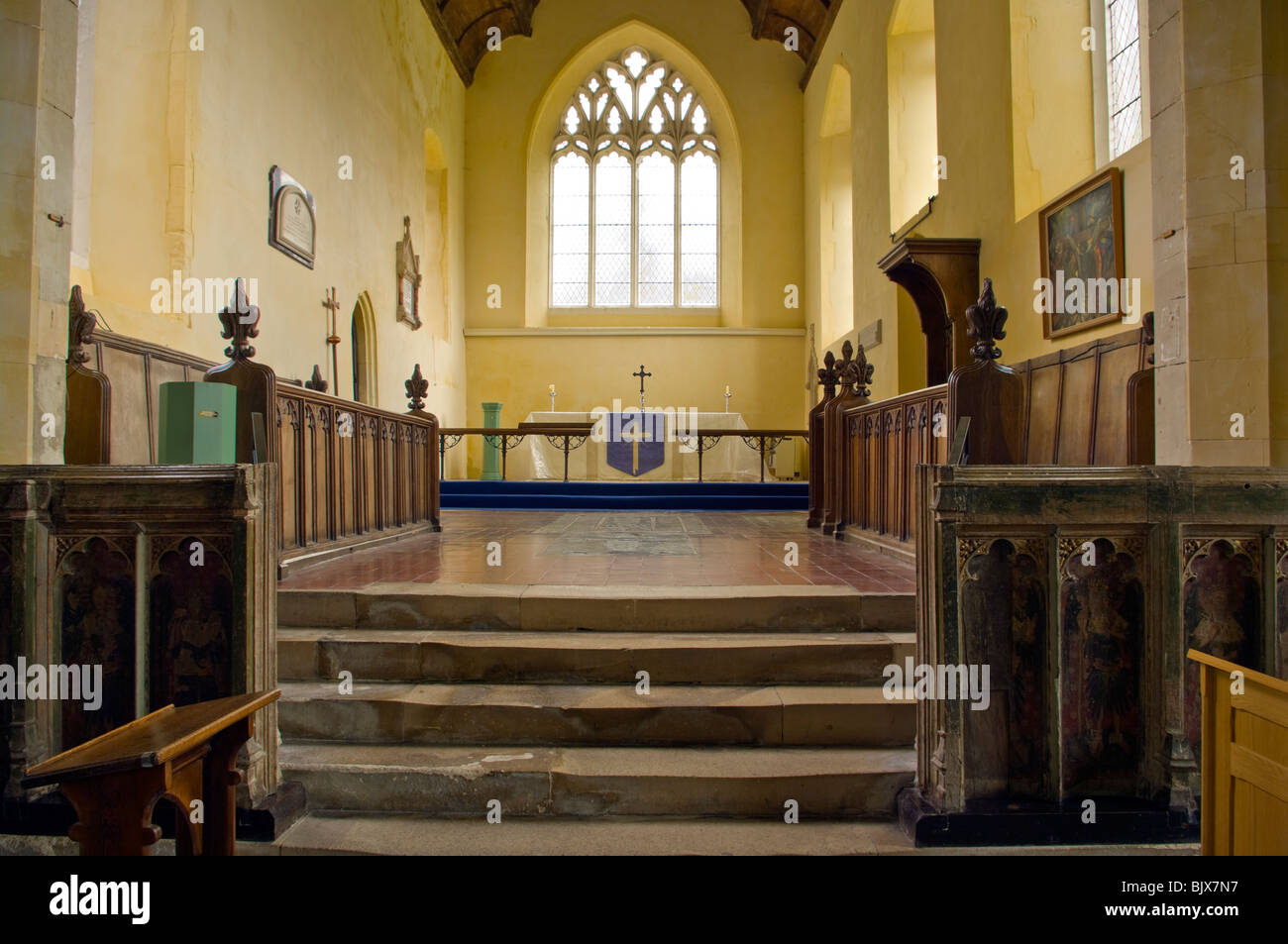 Interior The Altar In The Great Chancel Of All Saints Church Hitcham Suffolk Stock Photo