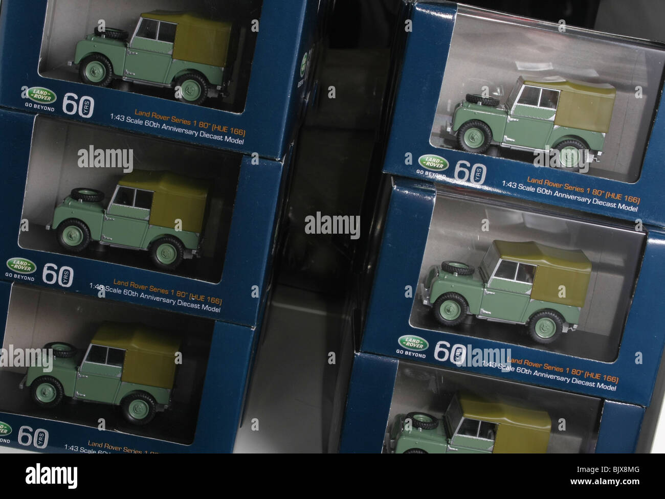 Stacks of diecast model Land Rover Series ones Stock Photo