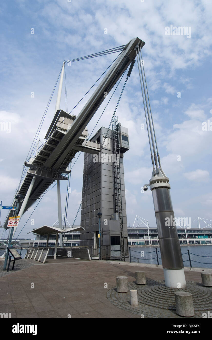 New Bridge over the old docks to Excel exhibition centre, Docklands, London, England. Stock Photo