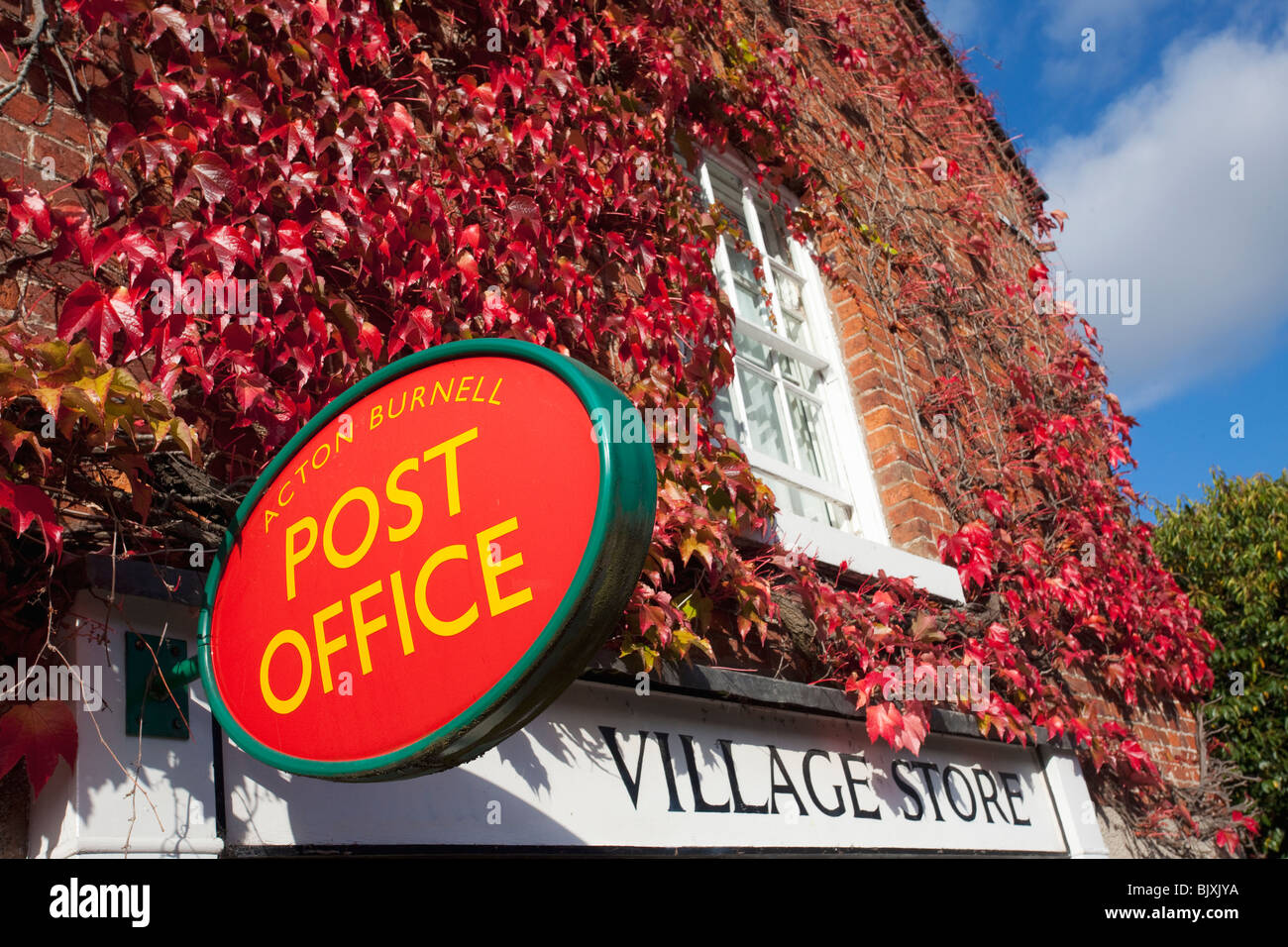 Village Post Office Stores in autumn sunshine Acton Burnell Shropshire England UK United Kingdom GB Great Britain British Isles Stock Photo