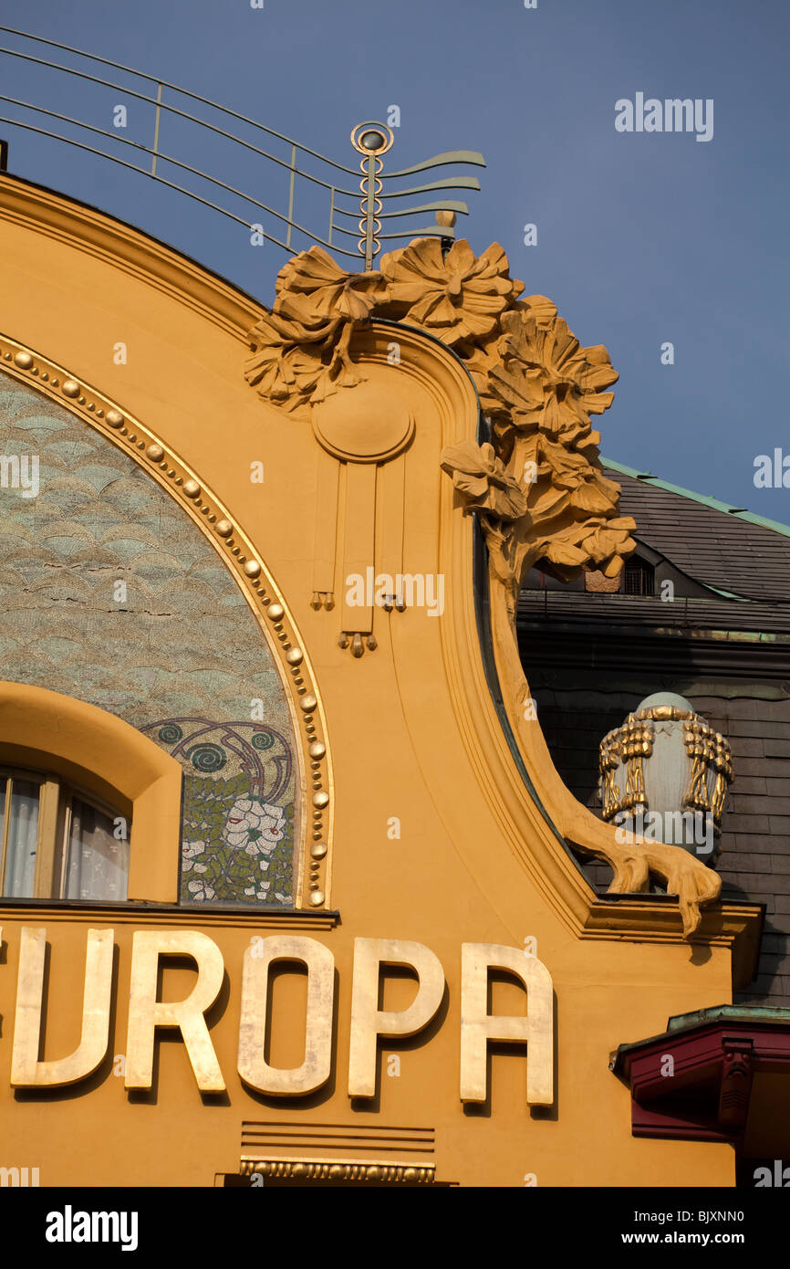 detail of Evropa Hotel, Wenceslas Square, Prague, Czech Republic Stock