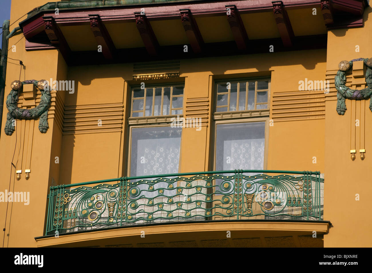 detail of balcony, Evropa Hotel, Wenceslas Square, Prague, Czech