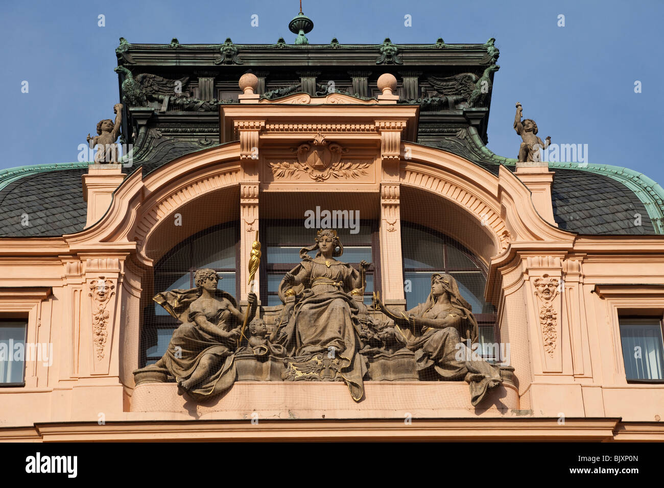 building in neo Baroque style, Wenceslas Square, Prague, Czech Republic Stock Photo