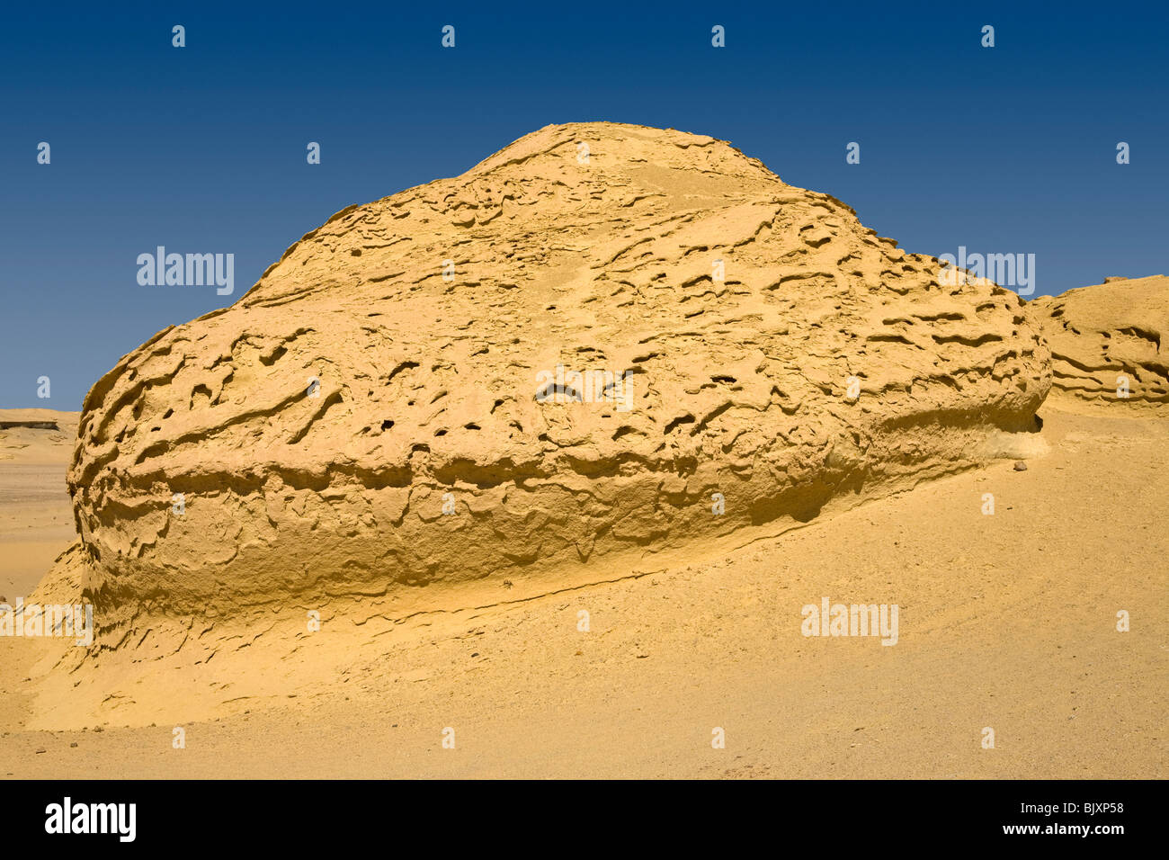 Shot of landscape  showing wind erosion in the Valley of The Whales, Wadi El-Hitan, Western Desert of Egypt Stock Photo