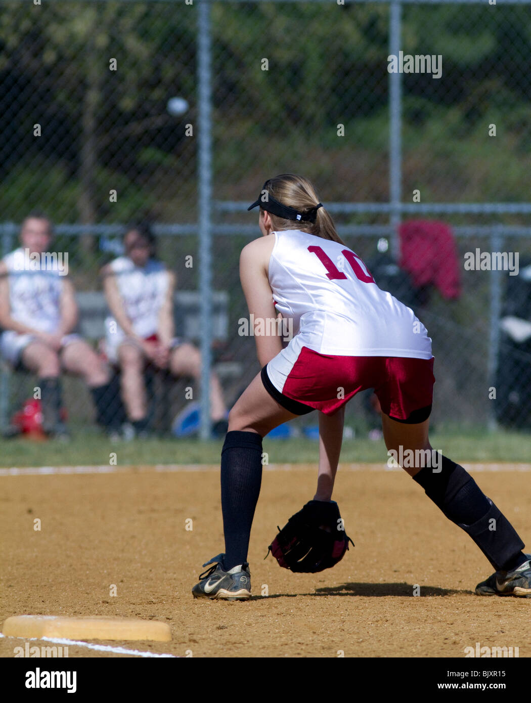 Girls high school softball game Stock Photo Alamy