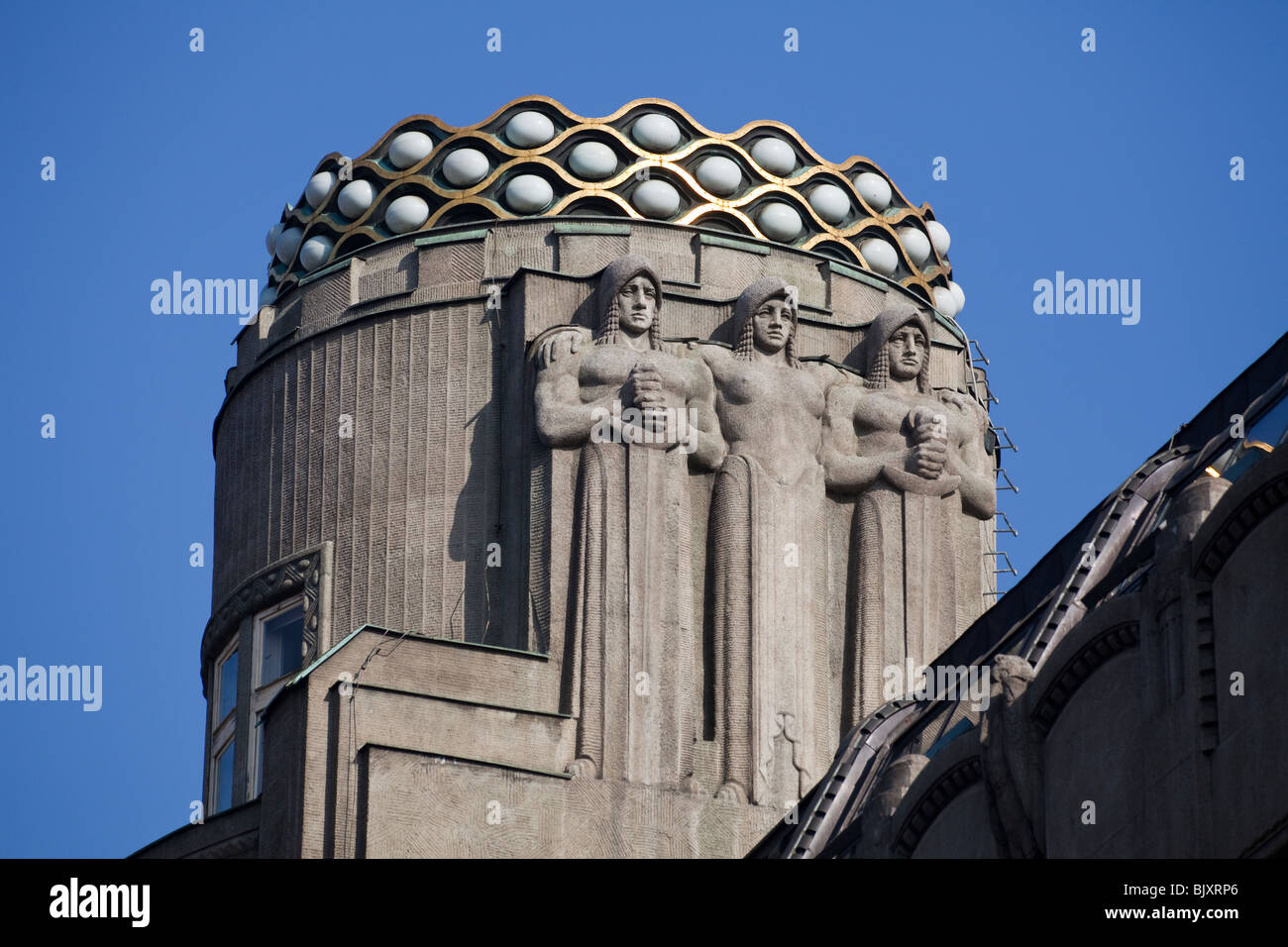 sculptures on Koruna Palace, 1 Wenceslas Square, Prague, Czech Republic