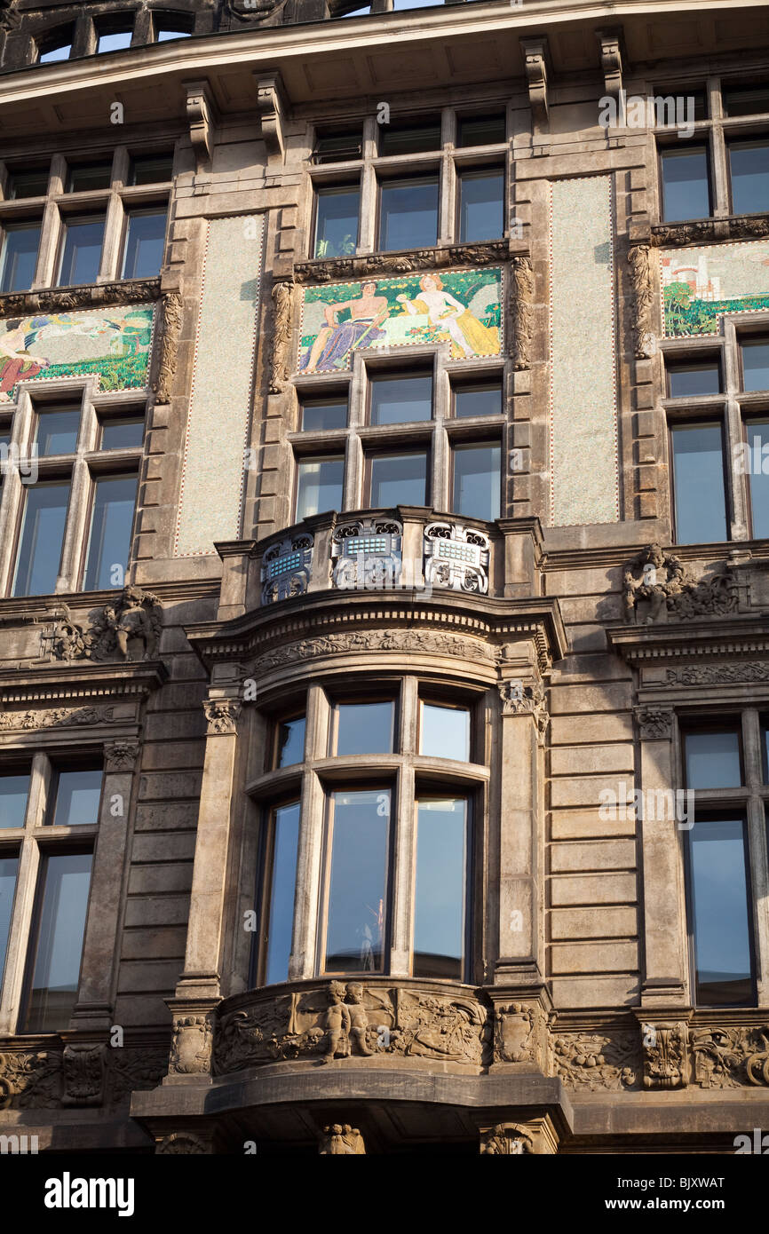 detail of facade of former provincial bank building, 18 na Prikope Street, Prague, Czech Republic Stock Photo