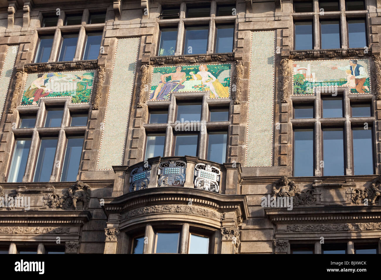 detail of facade of former provincial bank building, 18 na Prikope Street, Prague, Czech Republic Stock Photo