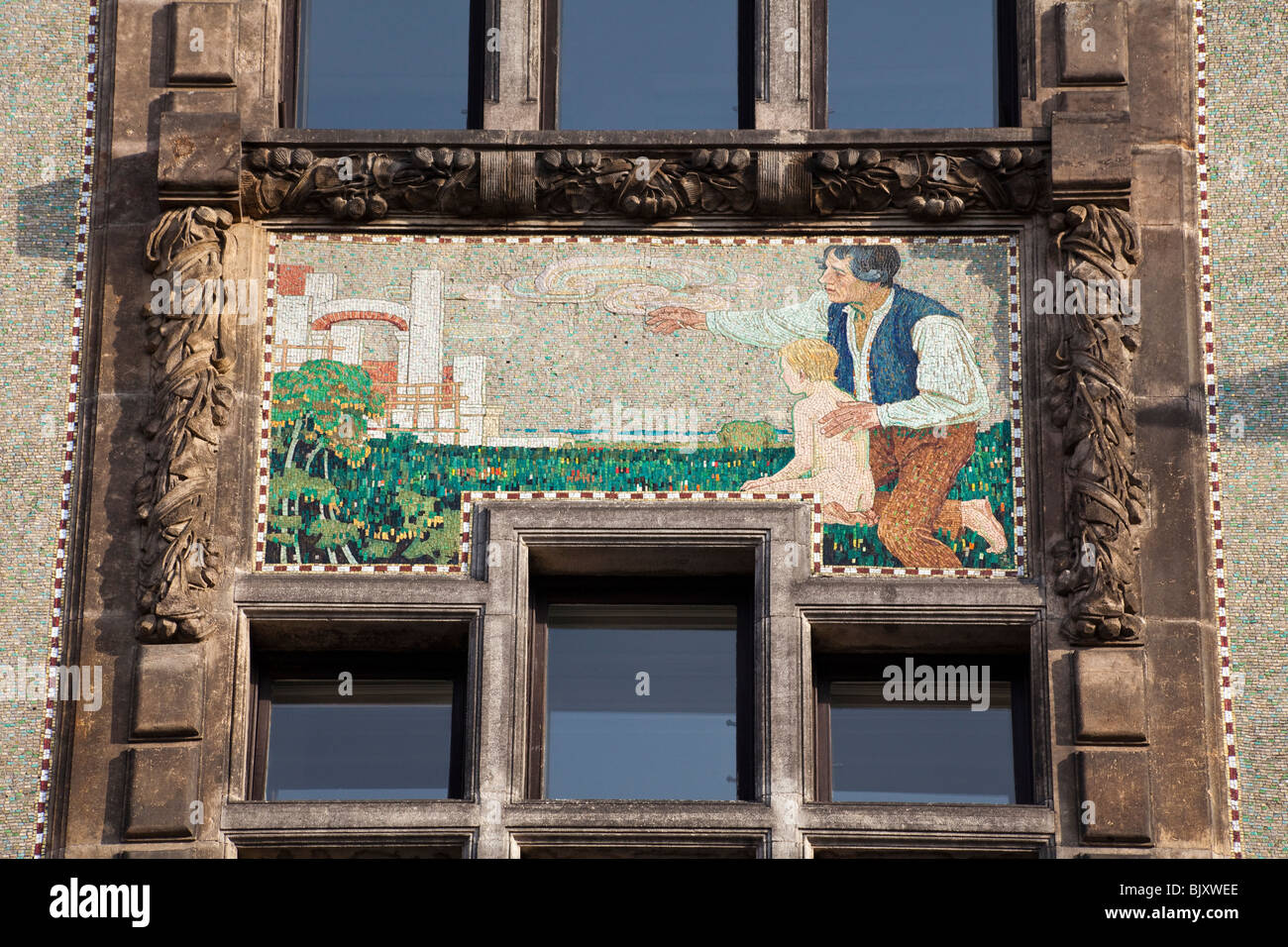 detail of mosaic on former provincial bank building, 18 na Prikope Street, Prague, Czech Republic Stock Photo