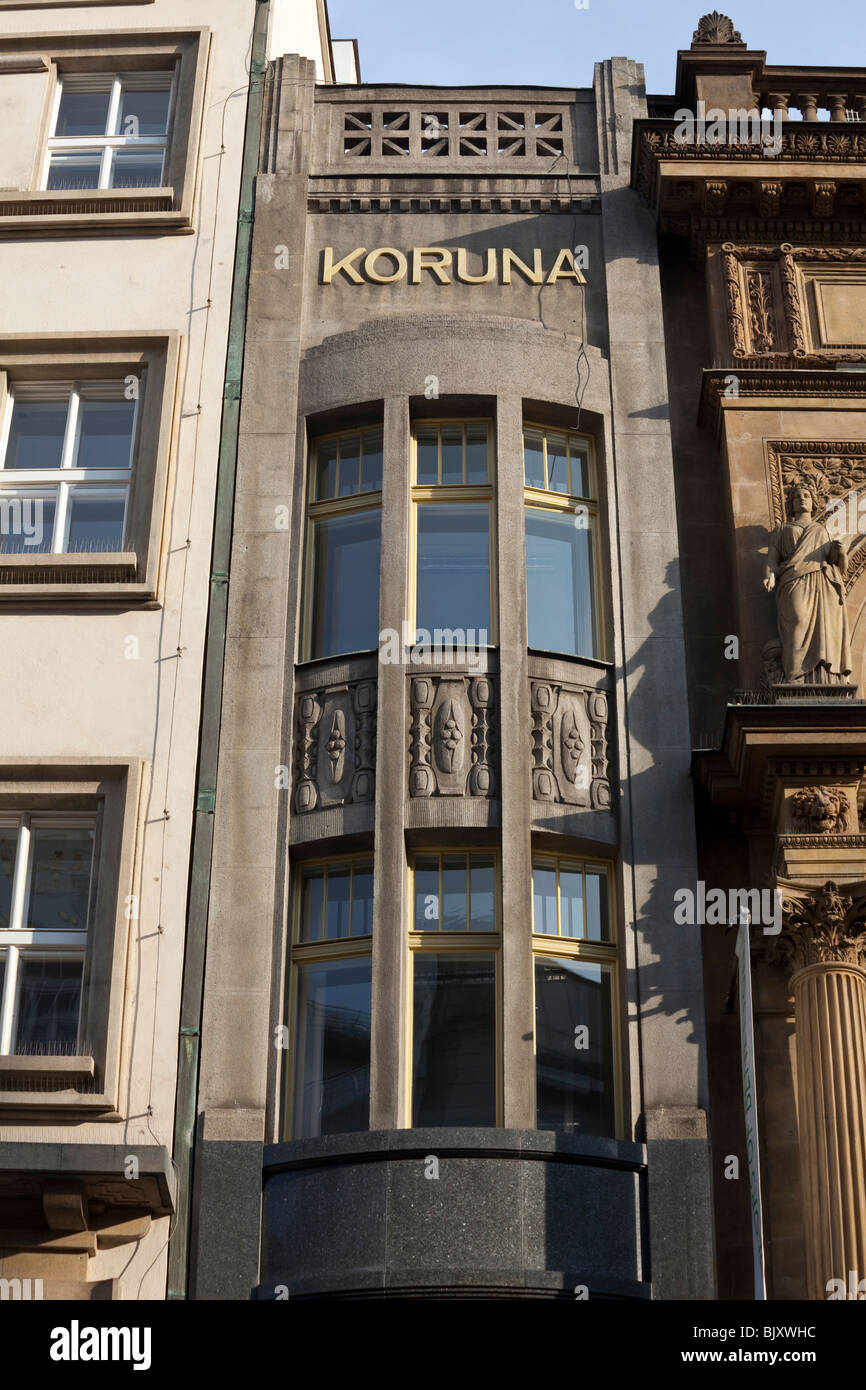 entrance to Koruna palace on 46 na prikope Street, Prague, Czech