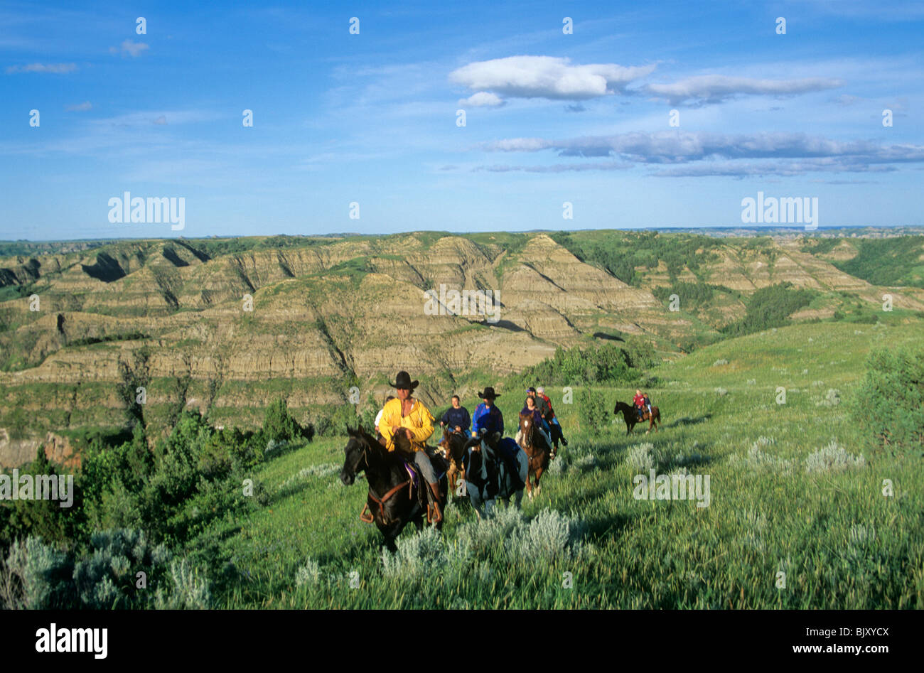 Trail riding in prairie and badlands at Little Missouri State Park
