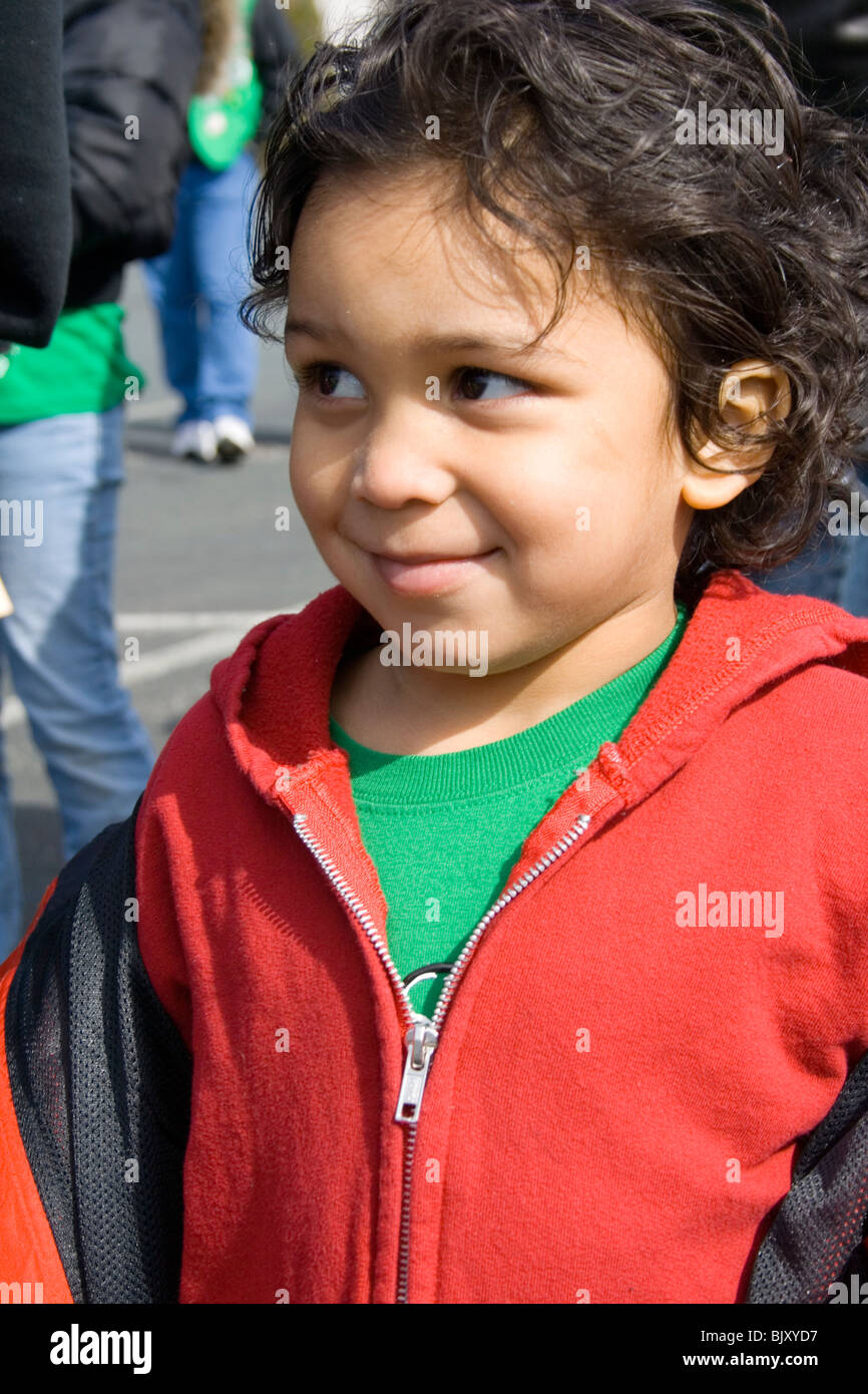 Youngster age 3 wearing festival colors. Cinco de Mayo Fiesta St Paul Minnesota USA Stock Photo