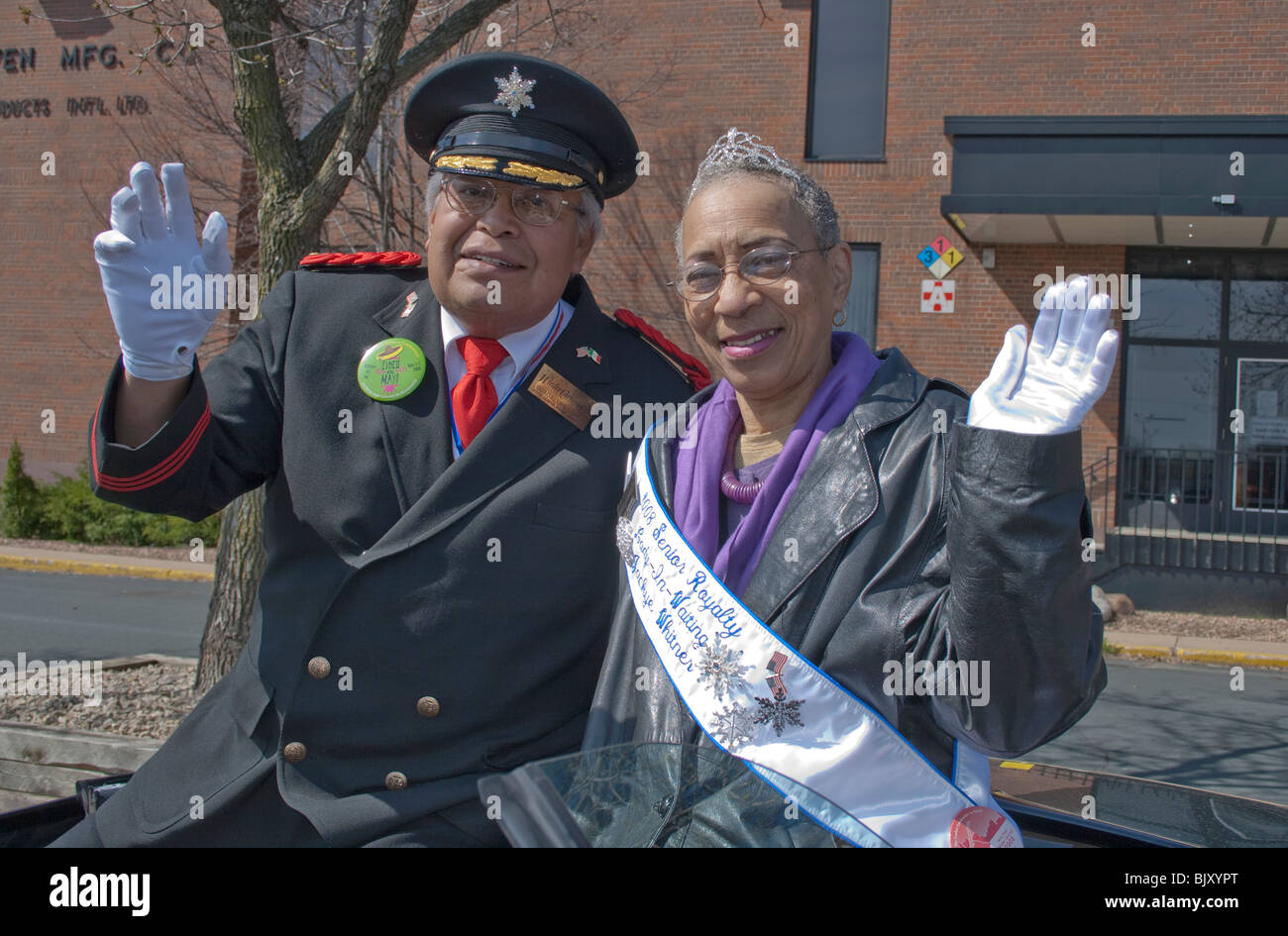 St Paul Winter Carnival senior Latino royalty participating in the parade. St Paul Minnesota USA Stock Photo