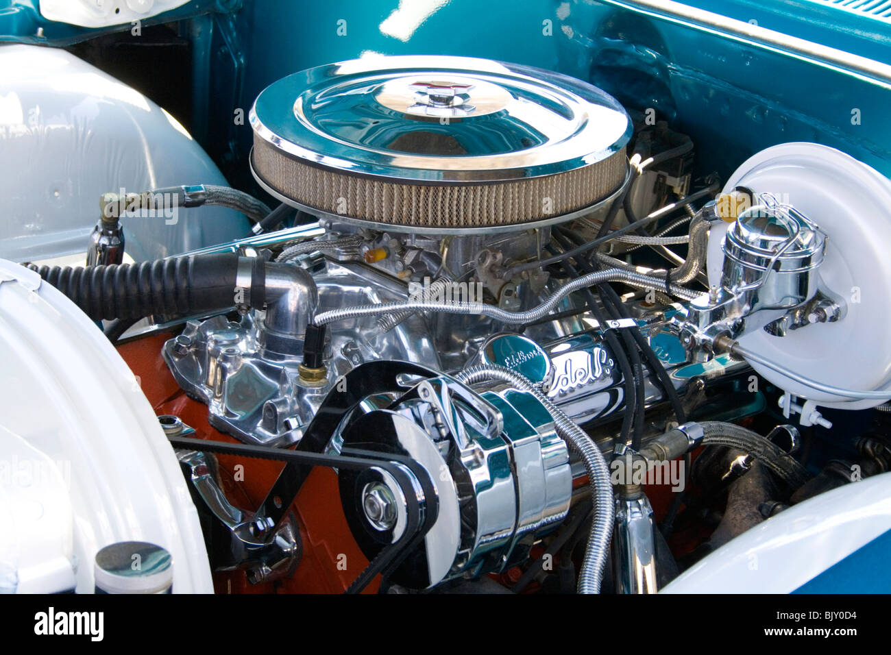 Beautifully chromed engine in a custom Lowrider car. Cinco de Mayo ...