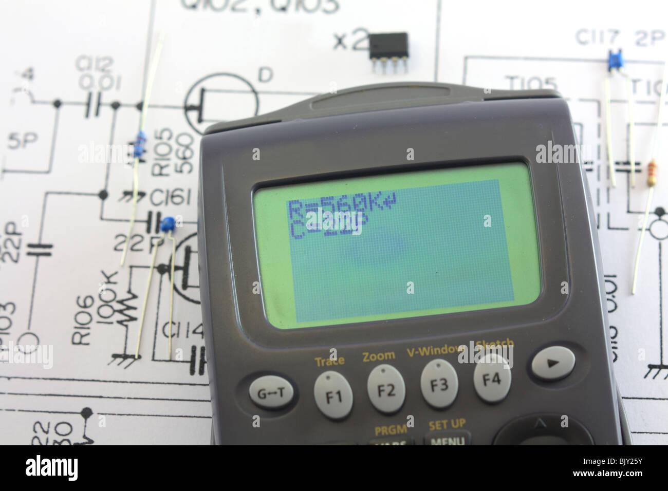 electronic circuit with components and calculator Stock Photo Alamy